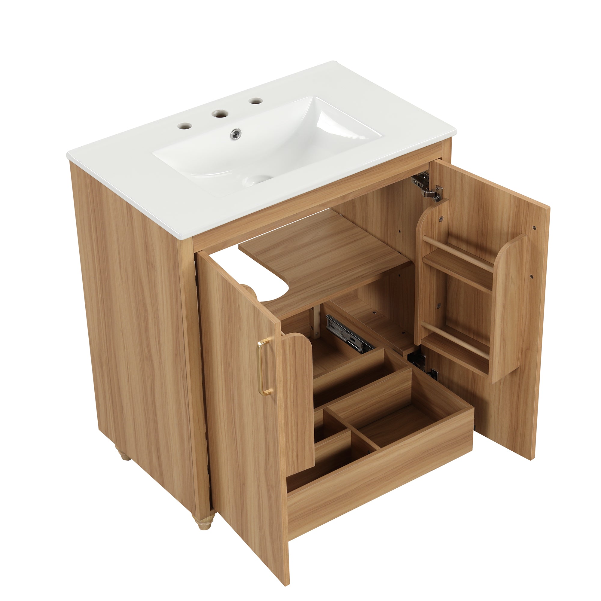30 inch Freestanding Bathroom Vanity Set in Natural with Integrated Ceramic Sink