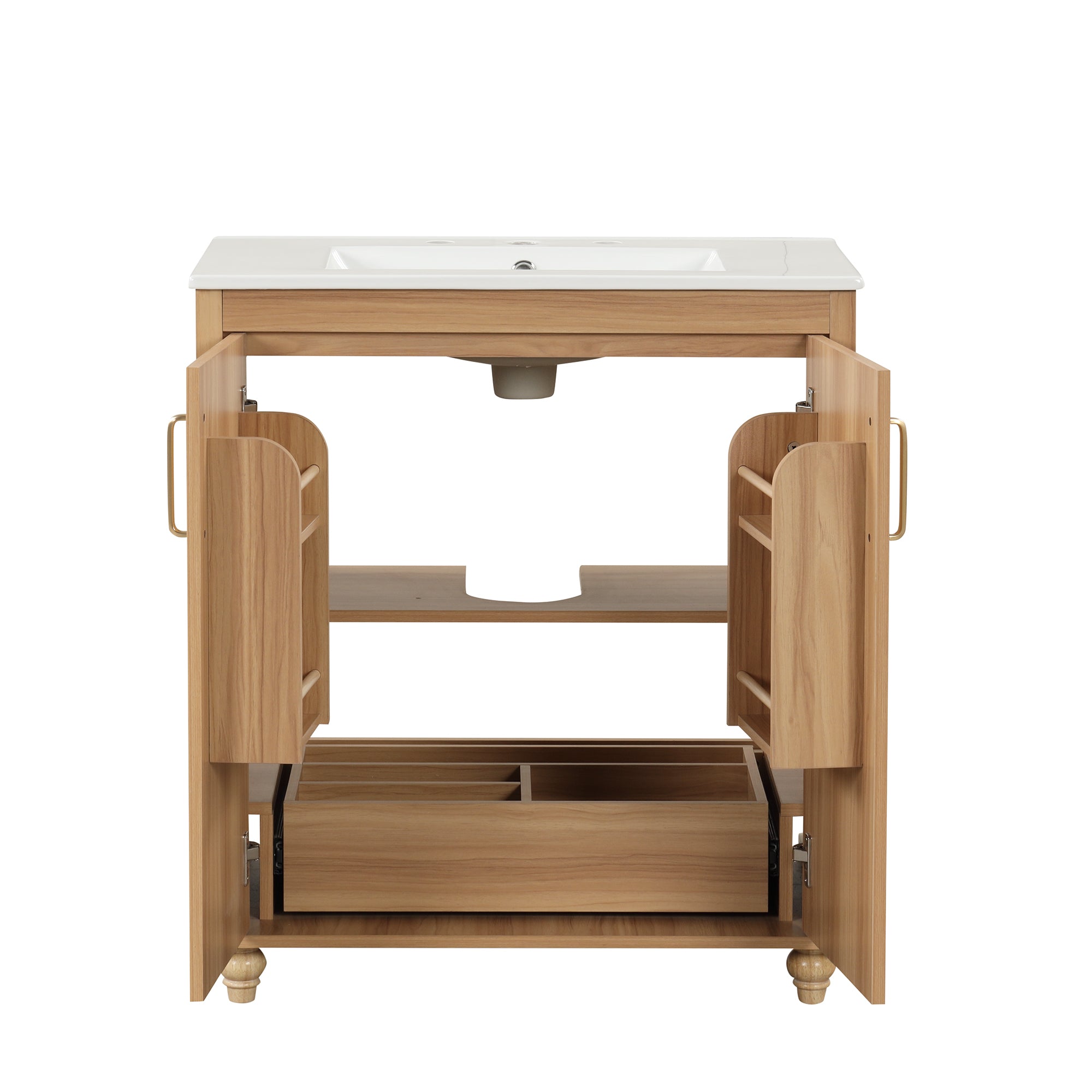 30 inch Freestanding Bathroom Vanity Set in Natural with Integrated Ceramic Sink
