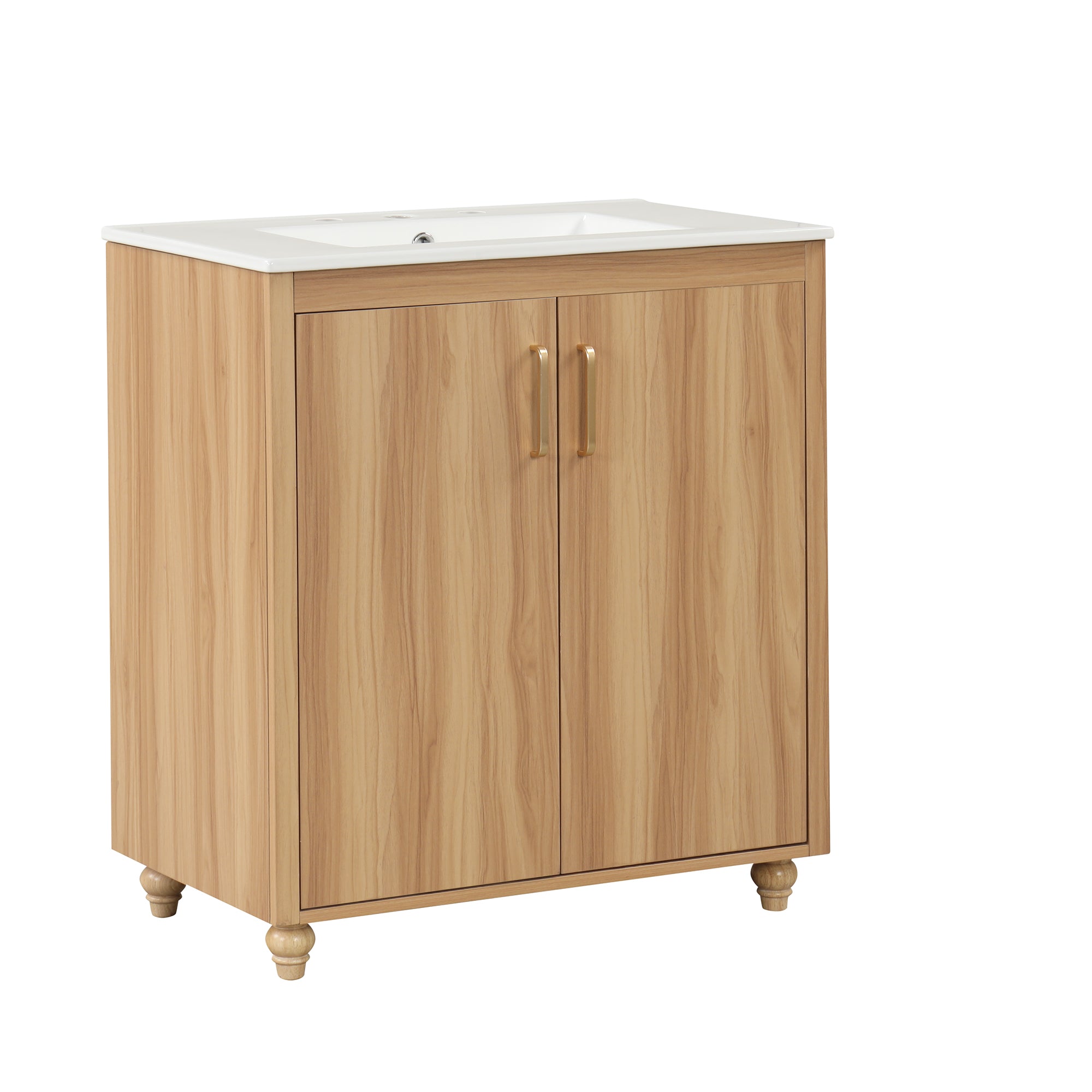 30 inch Freestanding Bathroom Vanity Set in Natural with Integrated Ceramic Sink