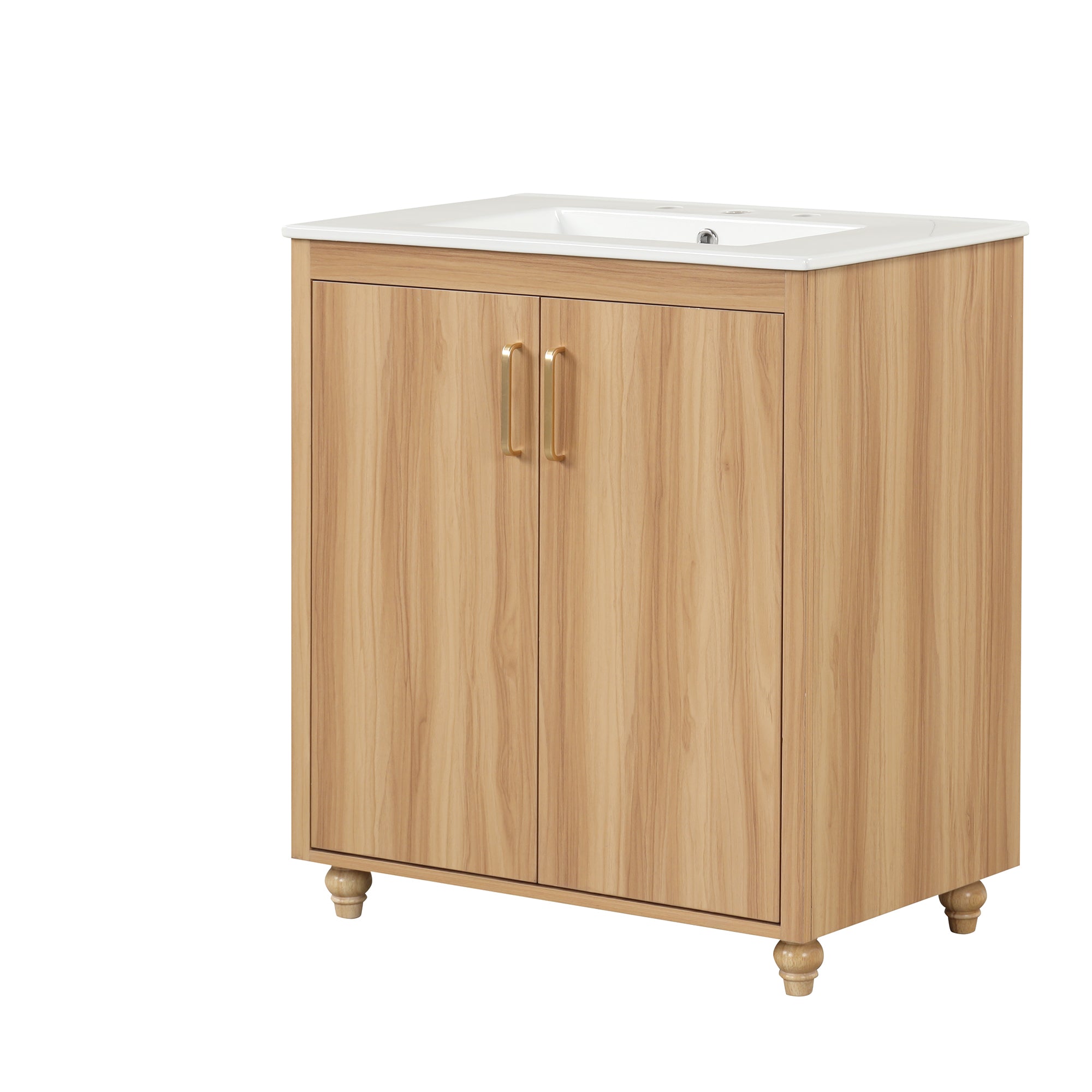 30 inch Freestanding Bathroom Vanity Set in Natural with Integrated Ceramic Sink