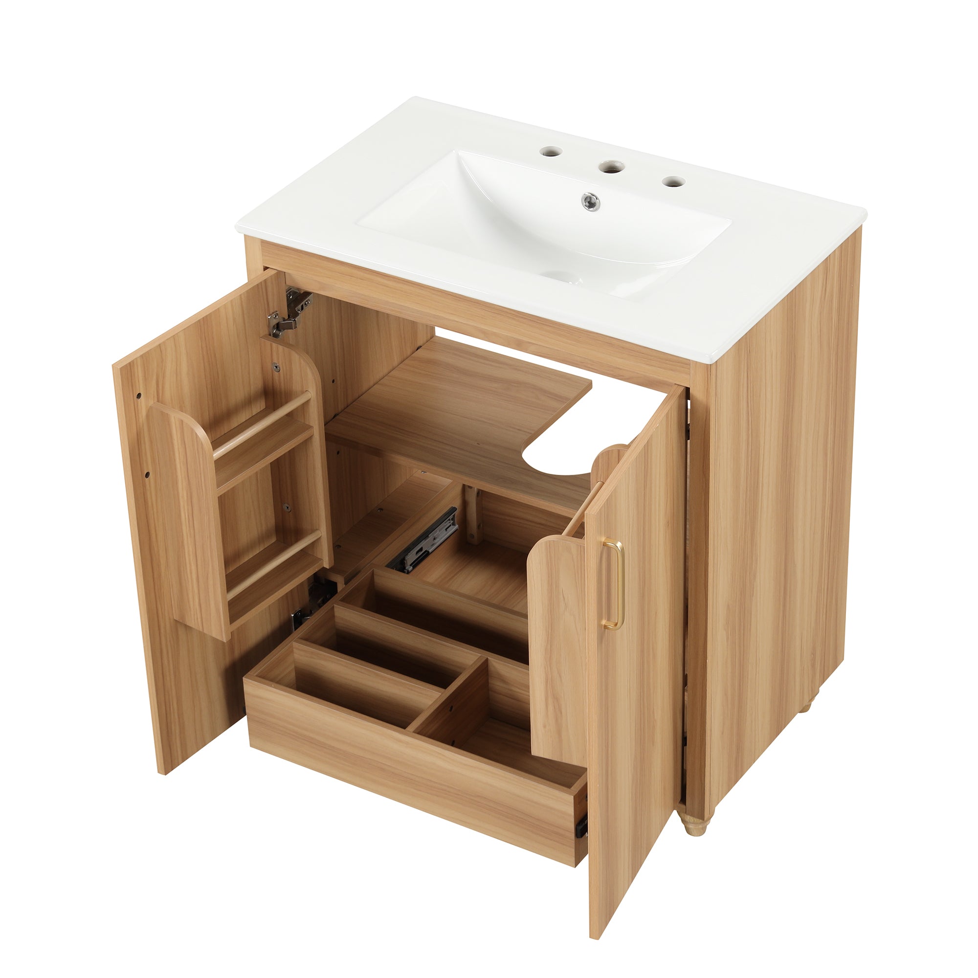 30 inch Freestanding Bathroom Vanity Set in Natural with Integrated Ceramic Sink