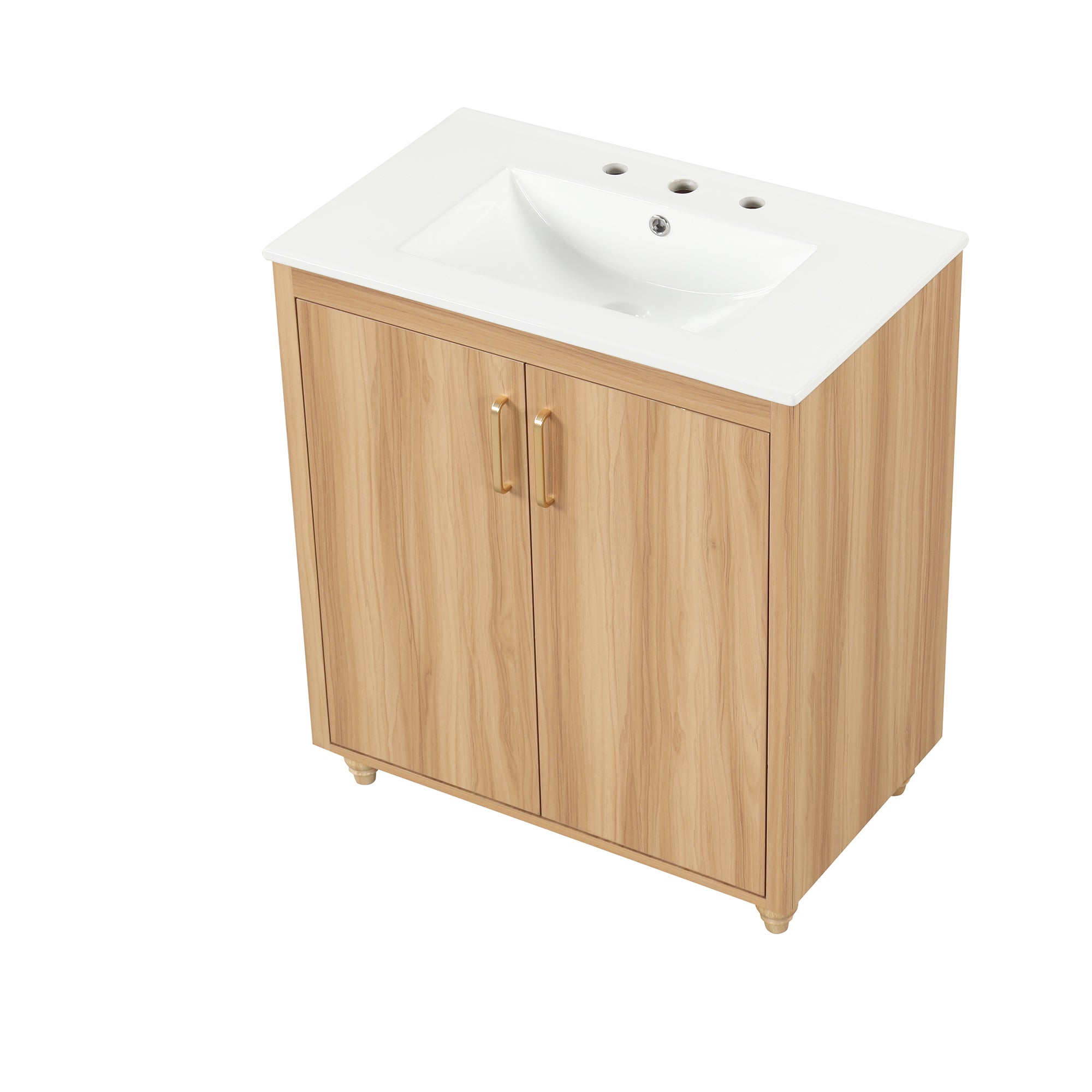 30 inch Freestanding Bathroom Vanity Set in Natural with Integrated Ceramic Sink
