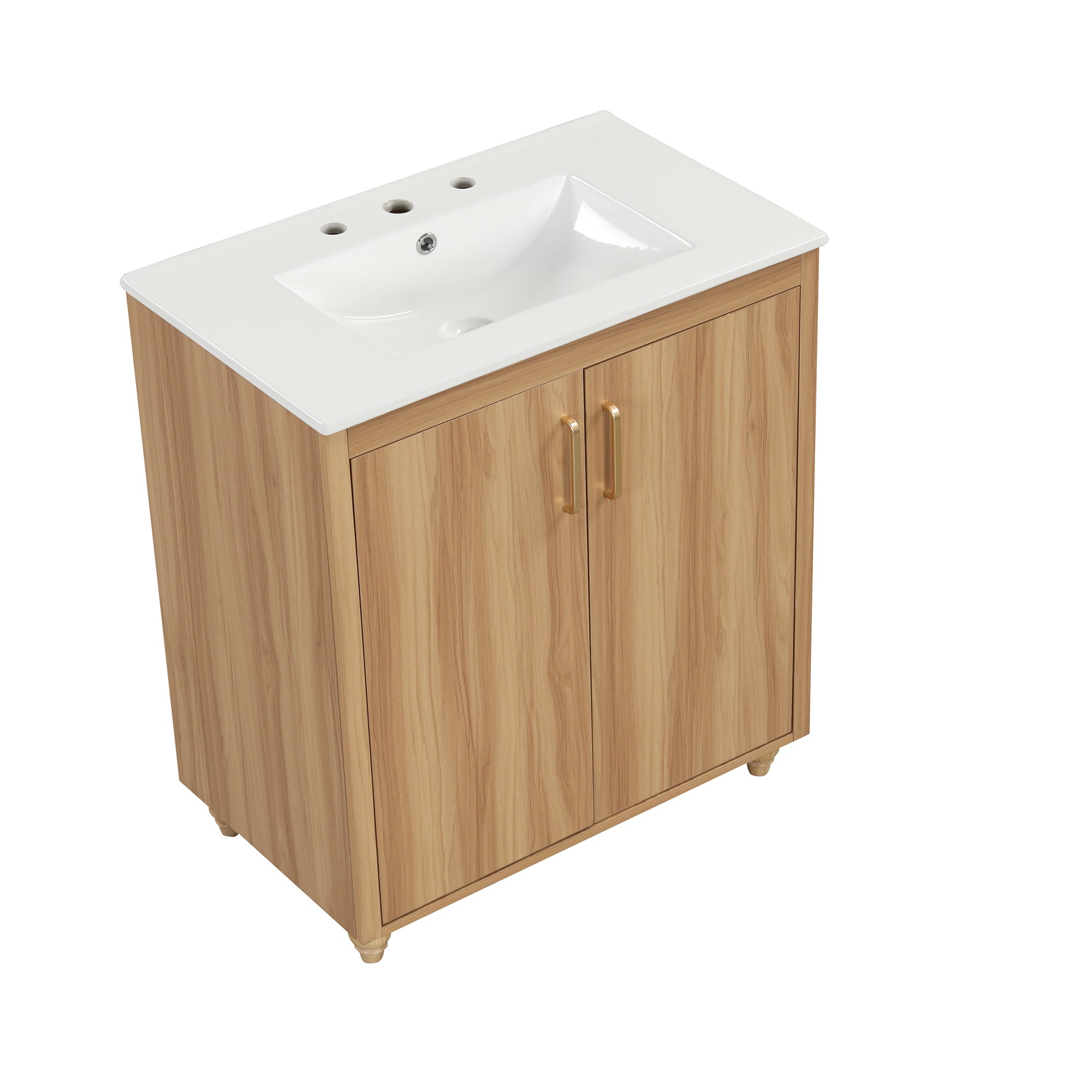 30 inch Freestanding Bathroom Vanity Set in Natural with Integrated Ceramic Sink