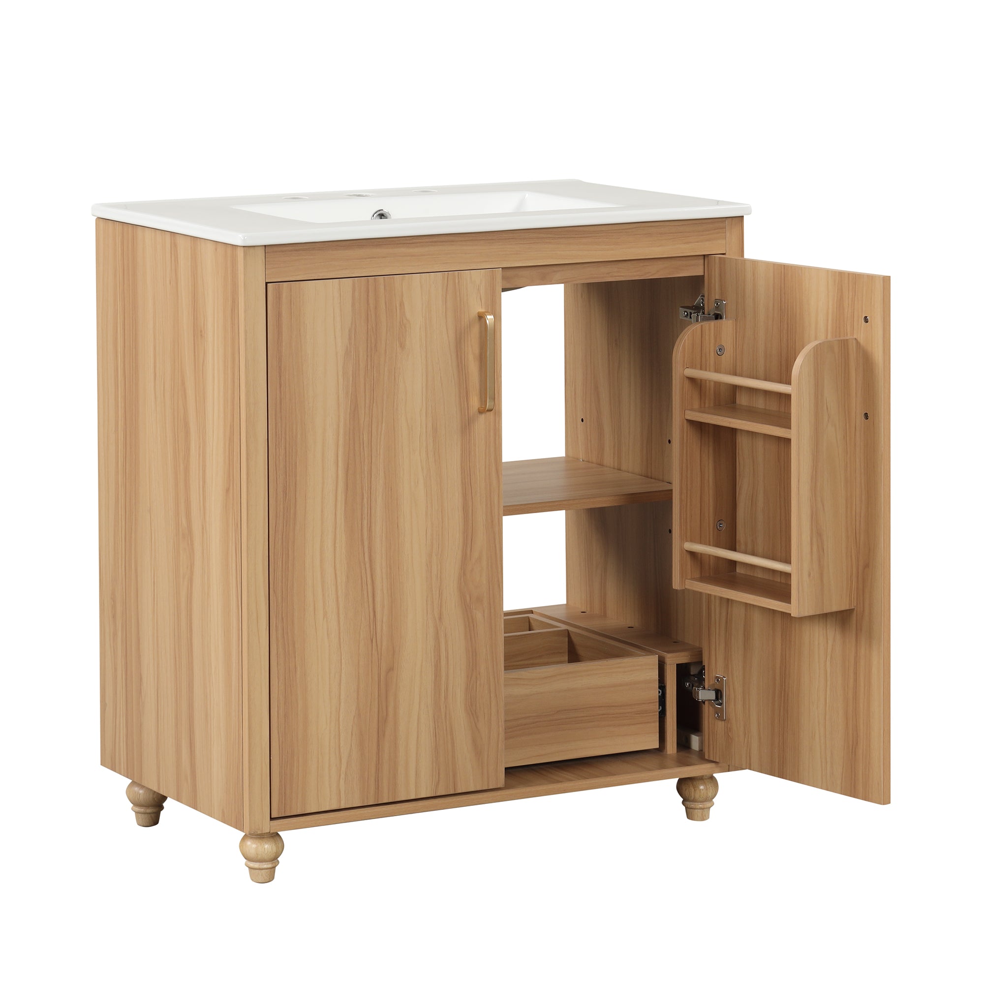 30 inch Freestanding Bathroom Vanity Set in Natural with Integrated Ceramic Sink