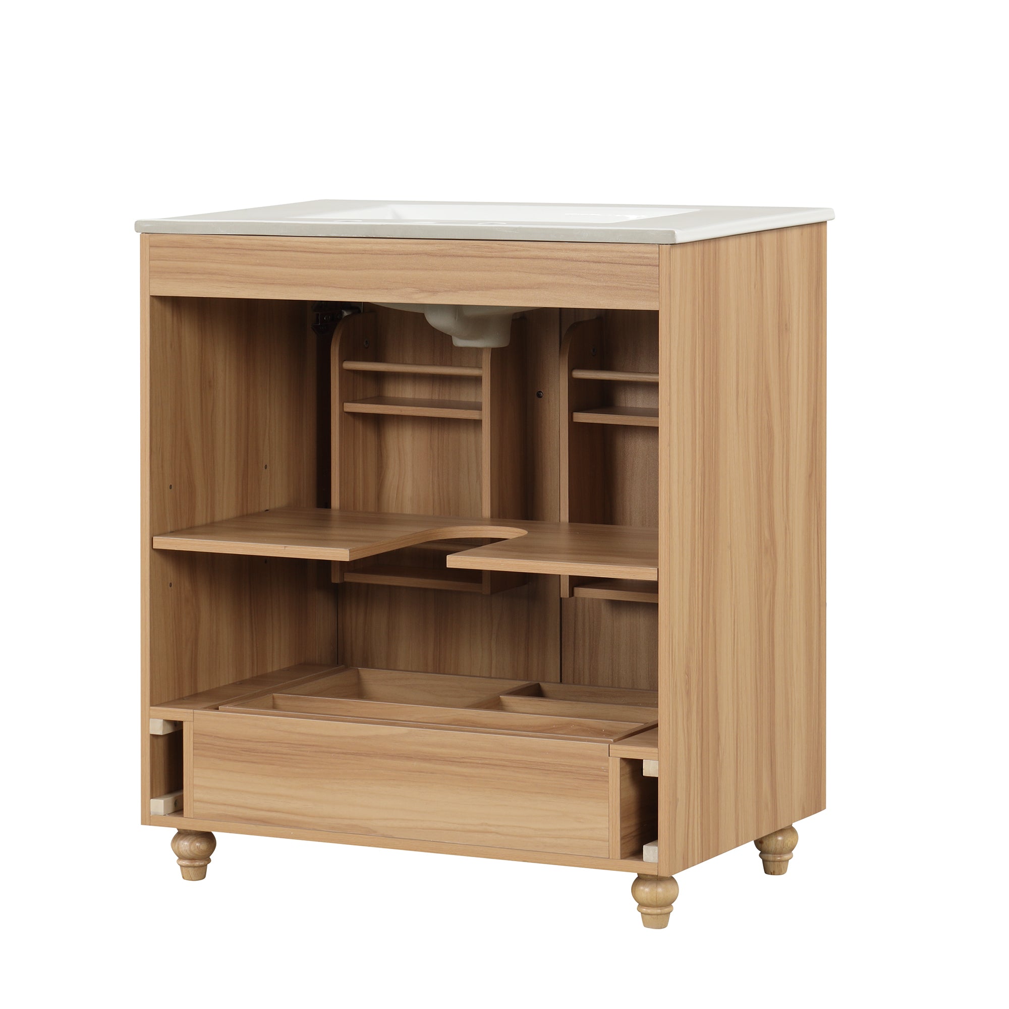 30 inch Freestanding Bathroom Vanity Set in Natural with Integrated Ceramic Sink