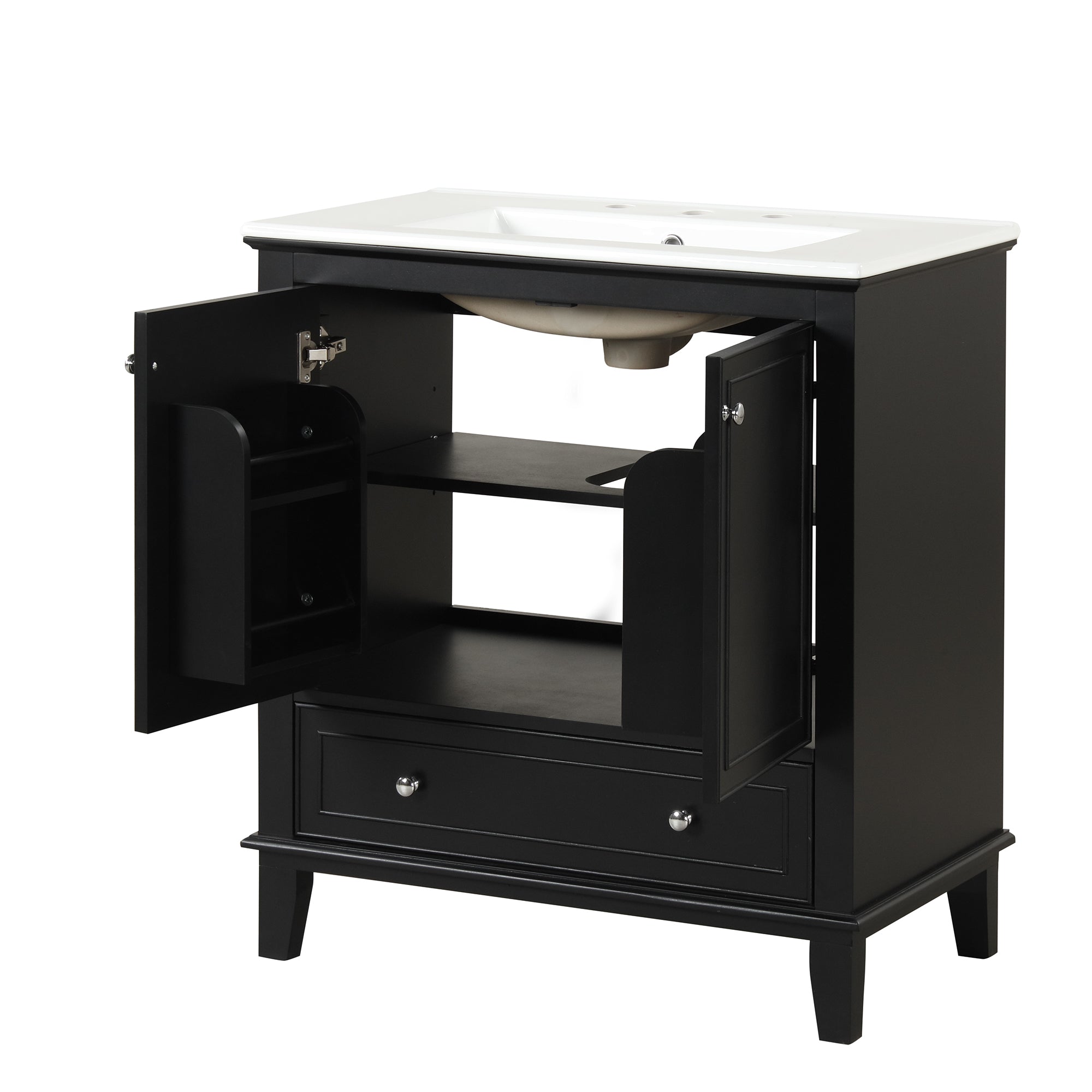 30 inch Freestanding Bathroom Vanity Set in Black with Integrated Ceramic Sink