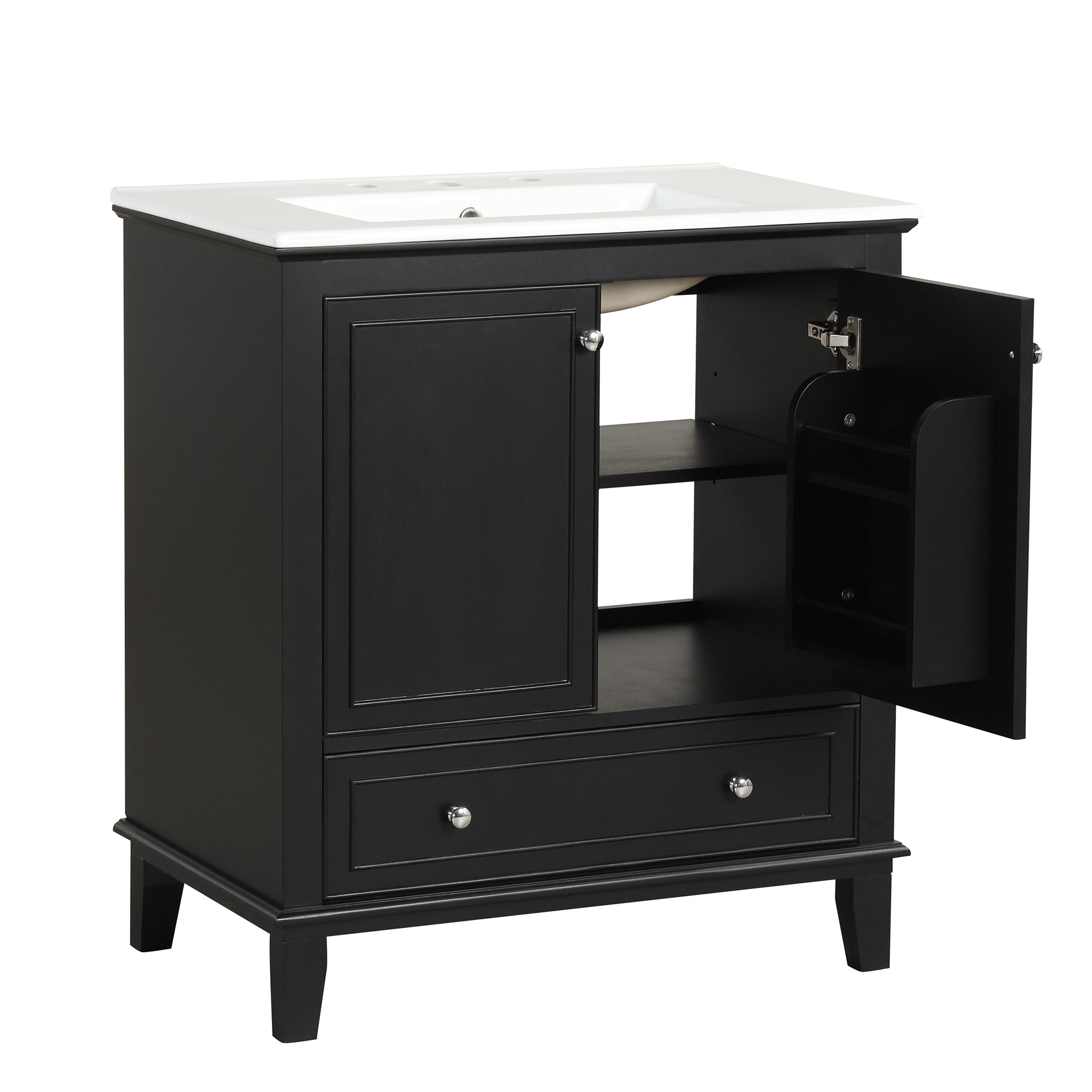 30 inch Freestanding Bathroom Vanity Set in Black with Integrated Ceramic Sink