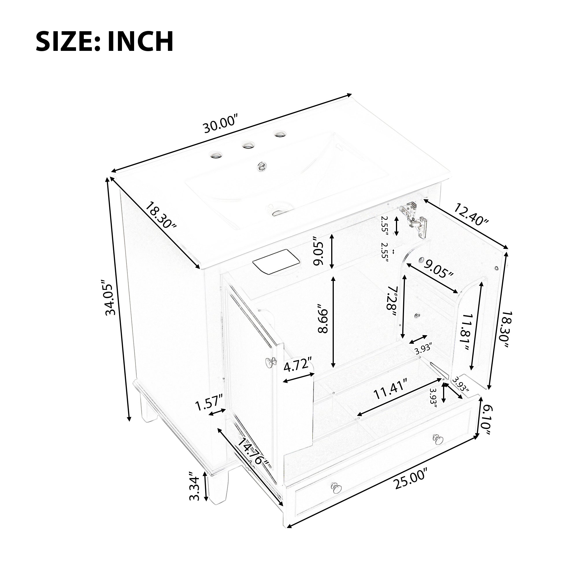 30 inch Freestanding Bathroom Vanity Set in Black with Integrated Ceramic Sink