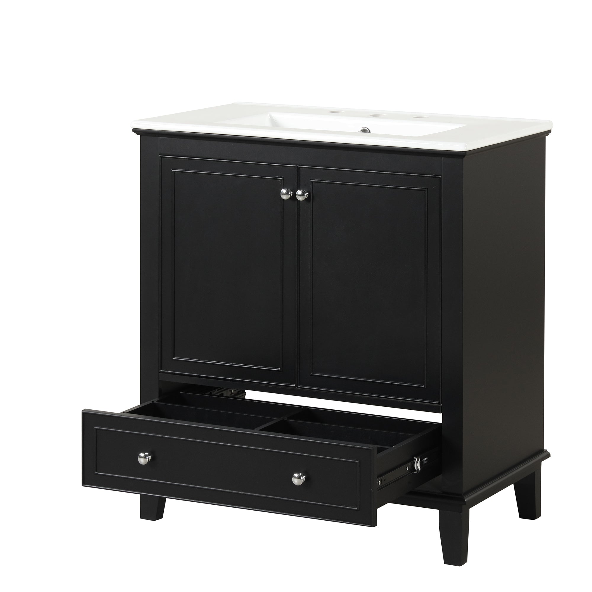 30 inch Freestanding Bathroom Vanity Set in Black with Integrated Ceramic Sink