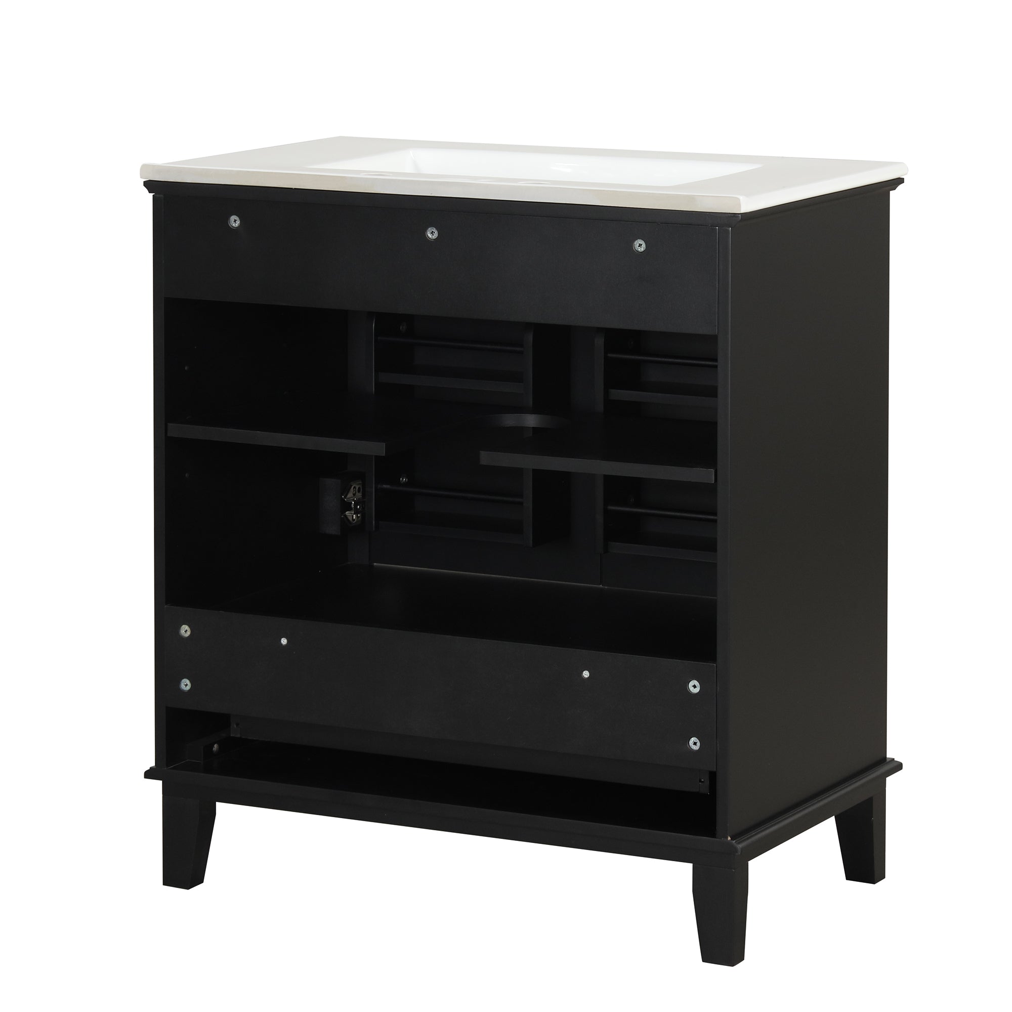 30 inch Freestanding Bathroom Vanity Set in Black with Integrated Ceramic Sink