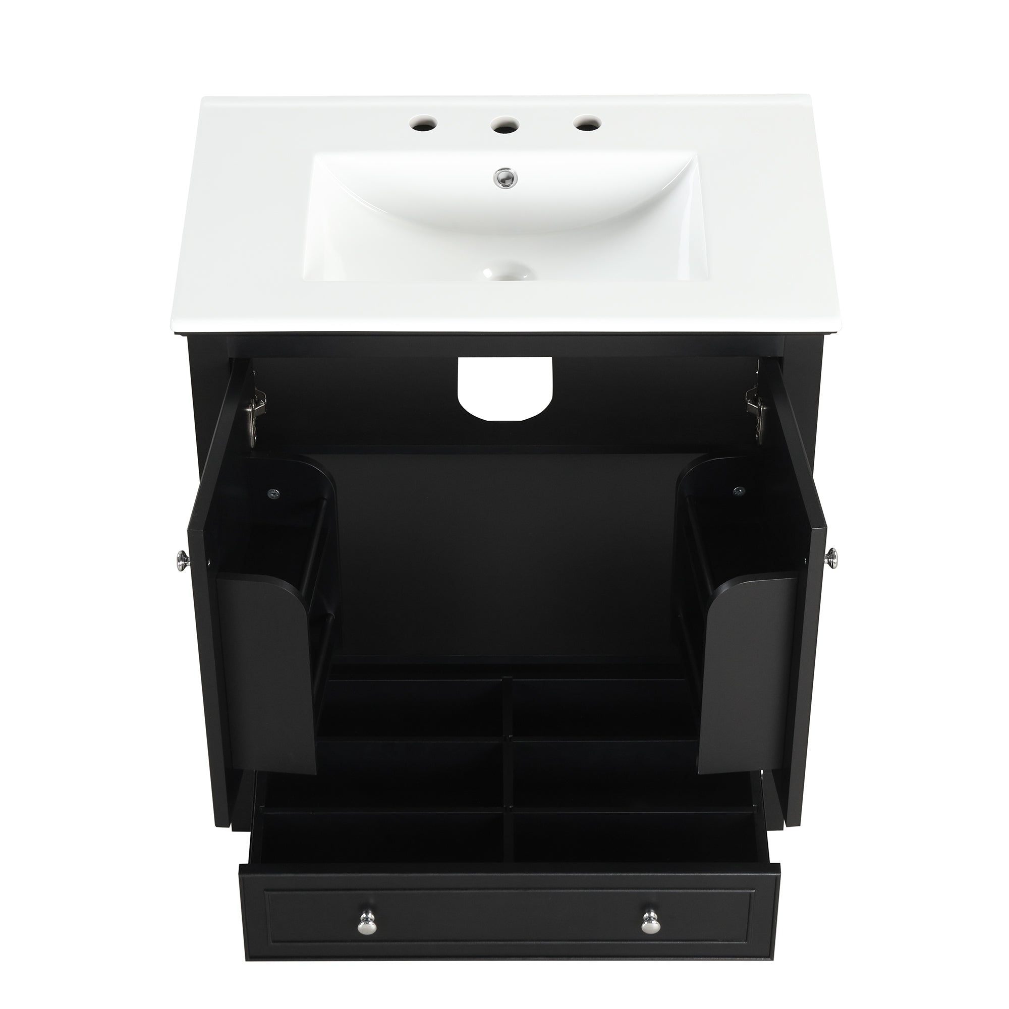 30 inch Freestanding Bathroom Vanity Set in Black with Integrated Ceramic Sink