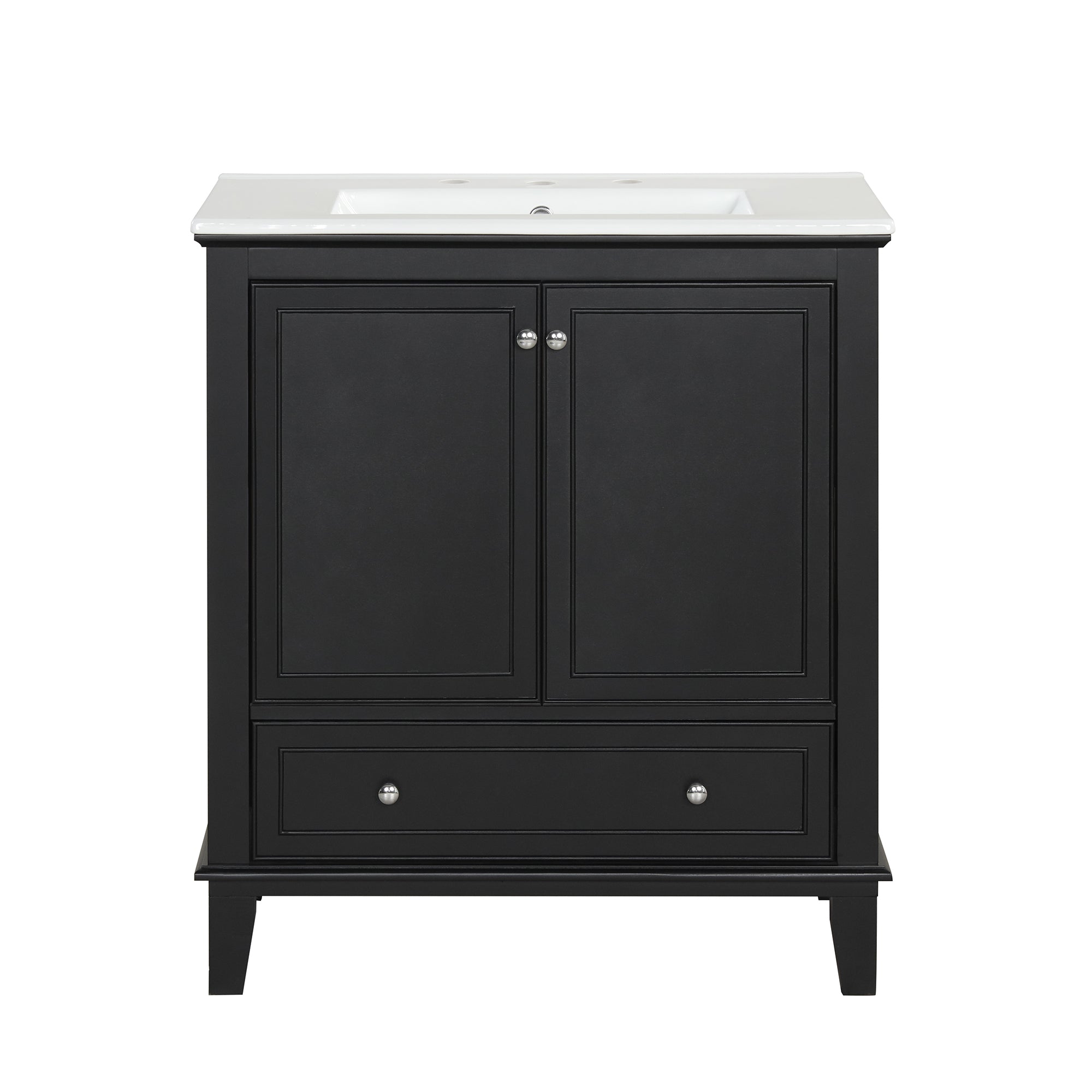 30 inch Freestanding Bathroom Vanity Set in Black with Integrated Ceramic Sink