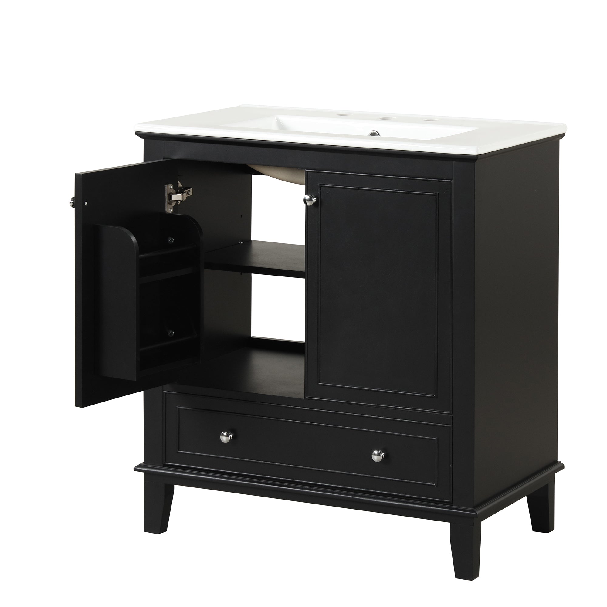 30 inch Freestanding Bathroom Vanity Set in Black with Integrated Ceramic Sink