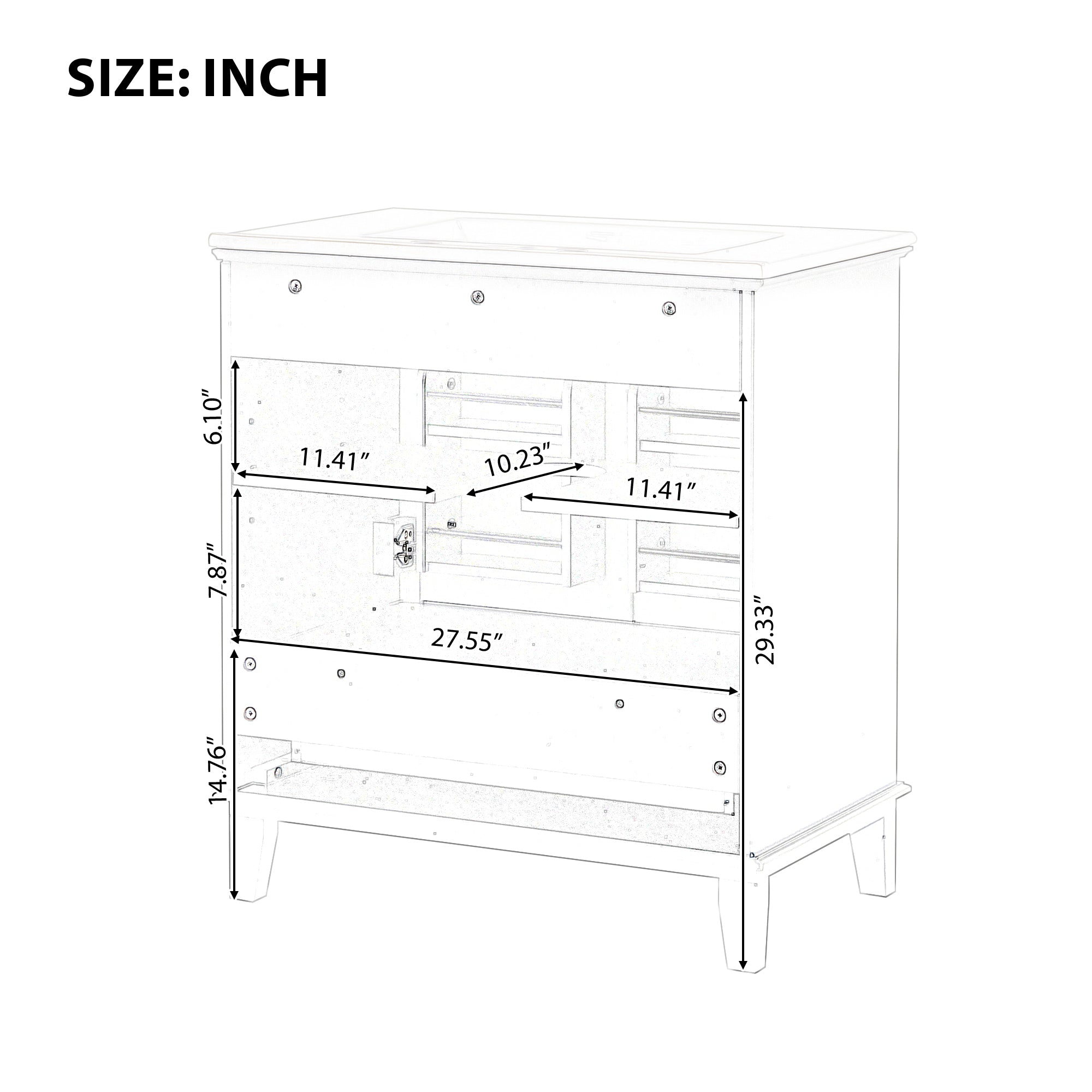 30 inch Freestanding Bathroom Vanity Set in Black with Integrated Ceramic Sink