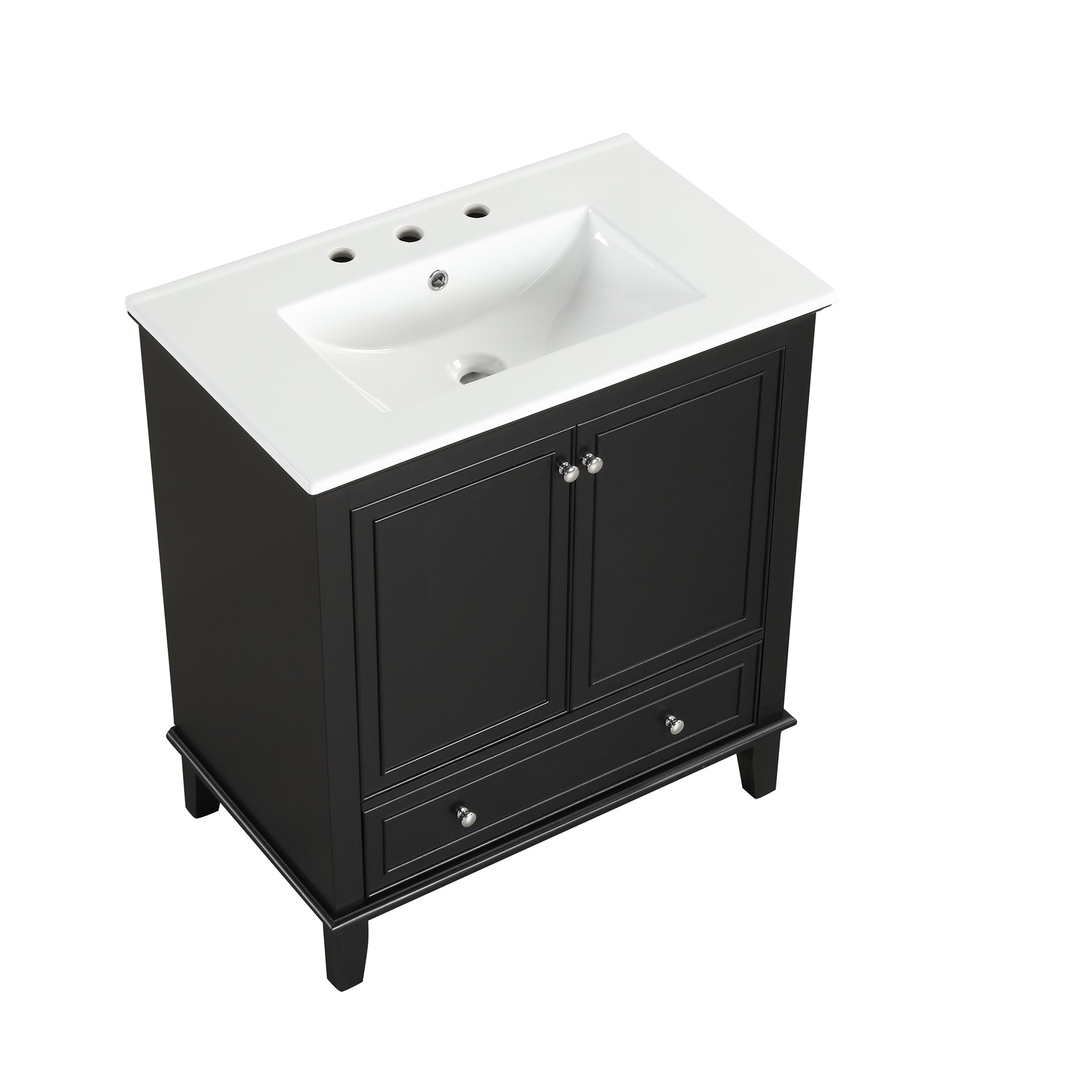 30 inch Freestanding Bathroom Vanity Set in Black with Integrated Ceramic Sink