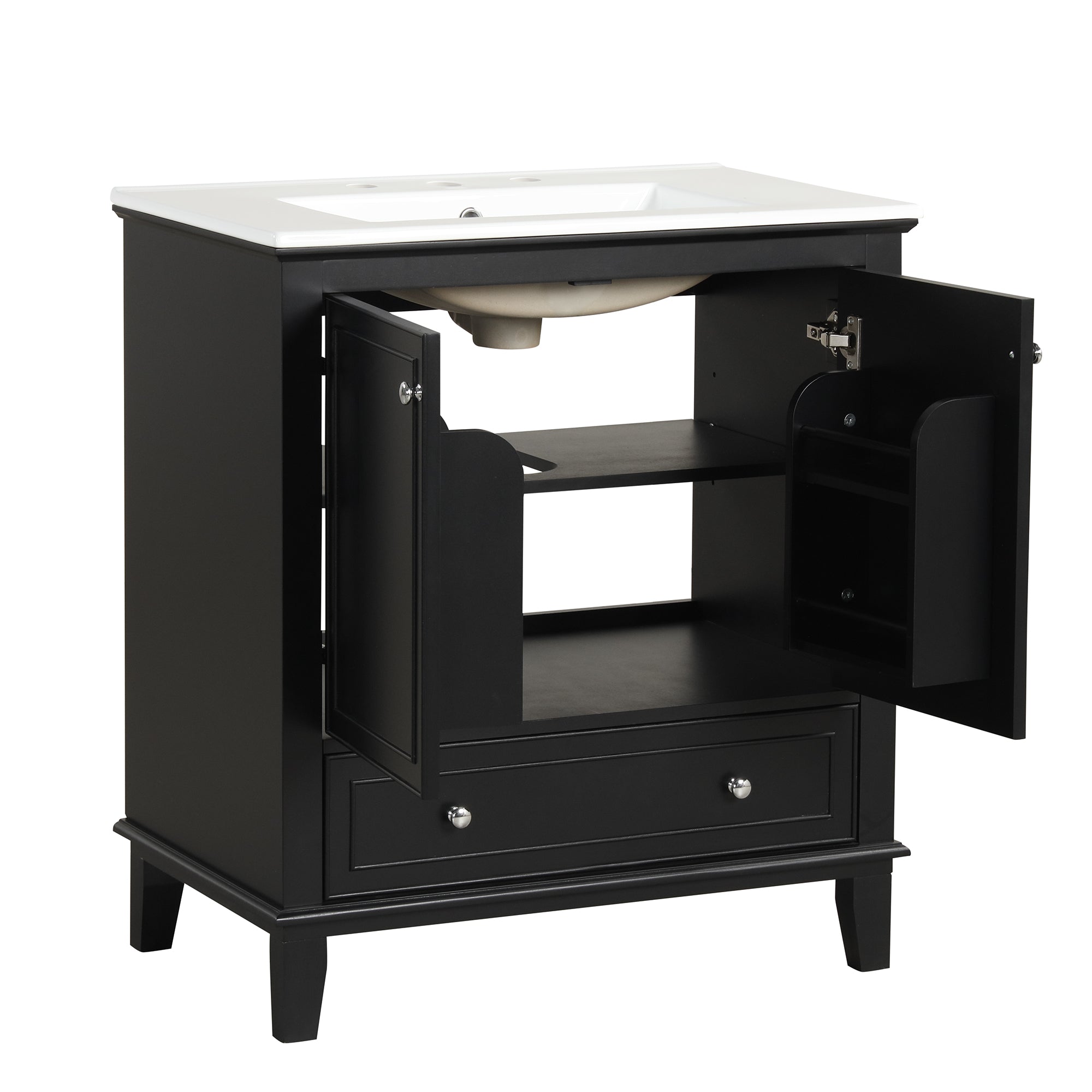 30 inch Freestanding Bathroom Vanity Set in Black with Integrated Ceramic Sink