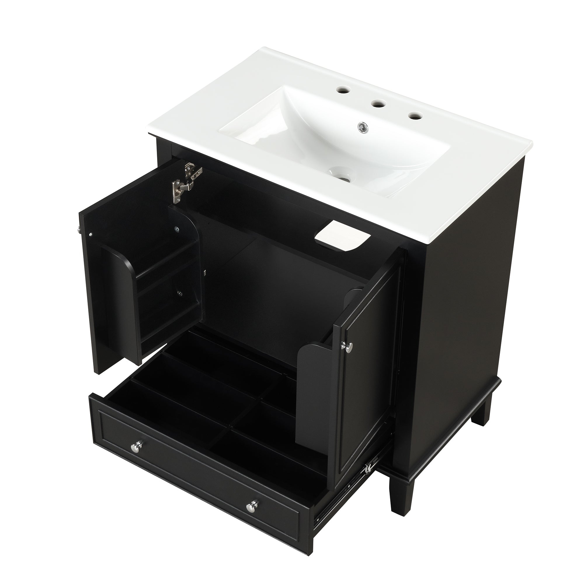 30 inch Freestanding Bathroom Vanity Set in Black with Integrated Ceramic Sink