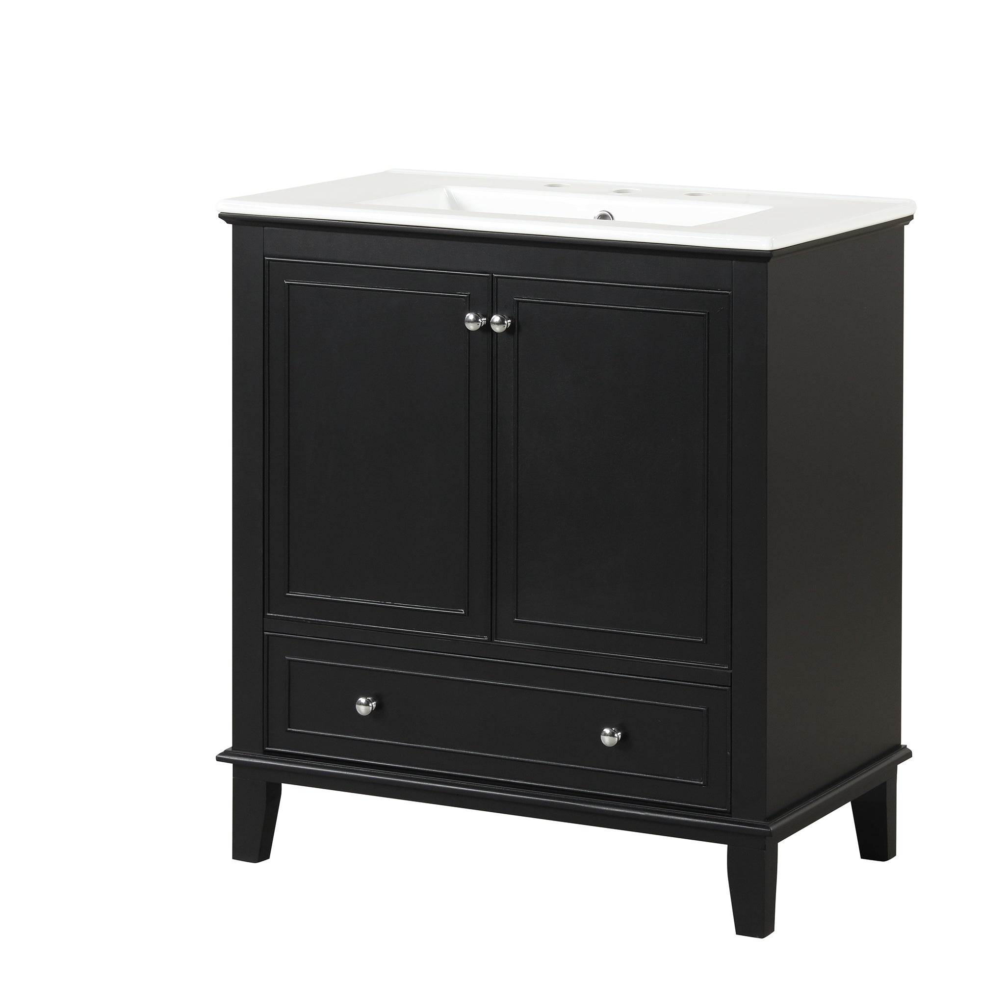 30 inch Freestanding Bathroom Vanity Set in Black with Integrated Ceramic Sink
