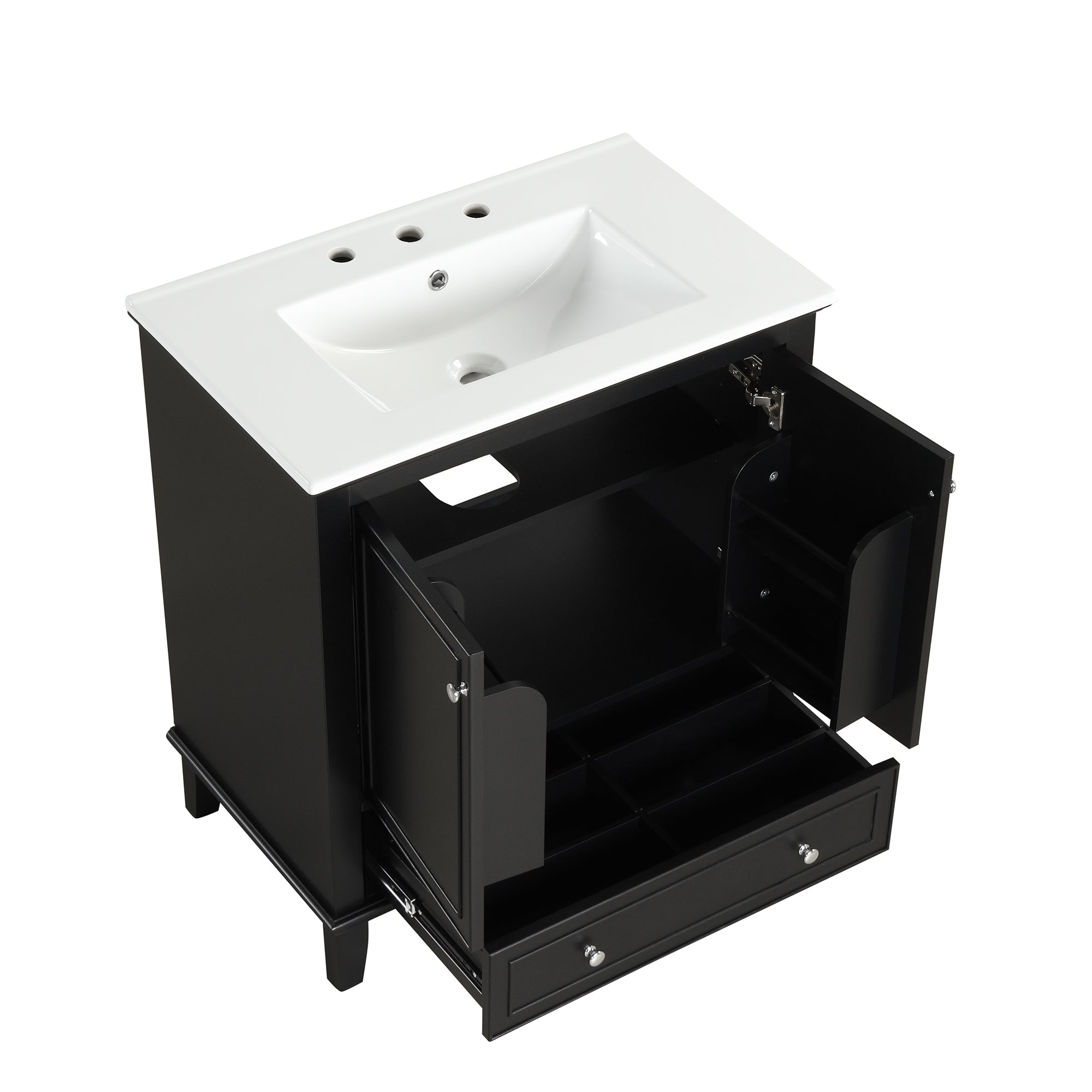 30 inch Freestanding Bathroom Vanity Set in Black with Integrated Ceramic Sink