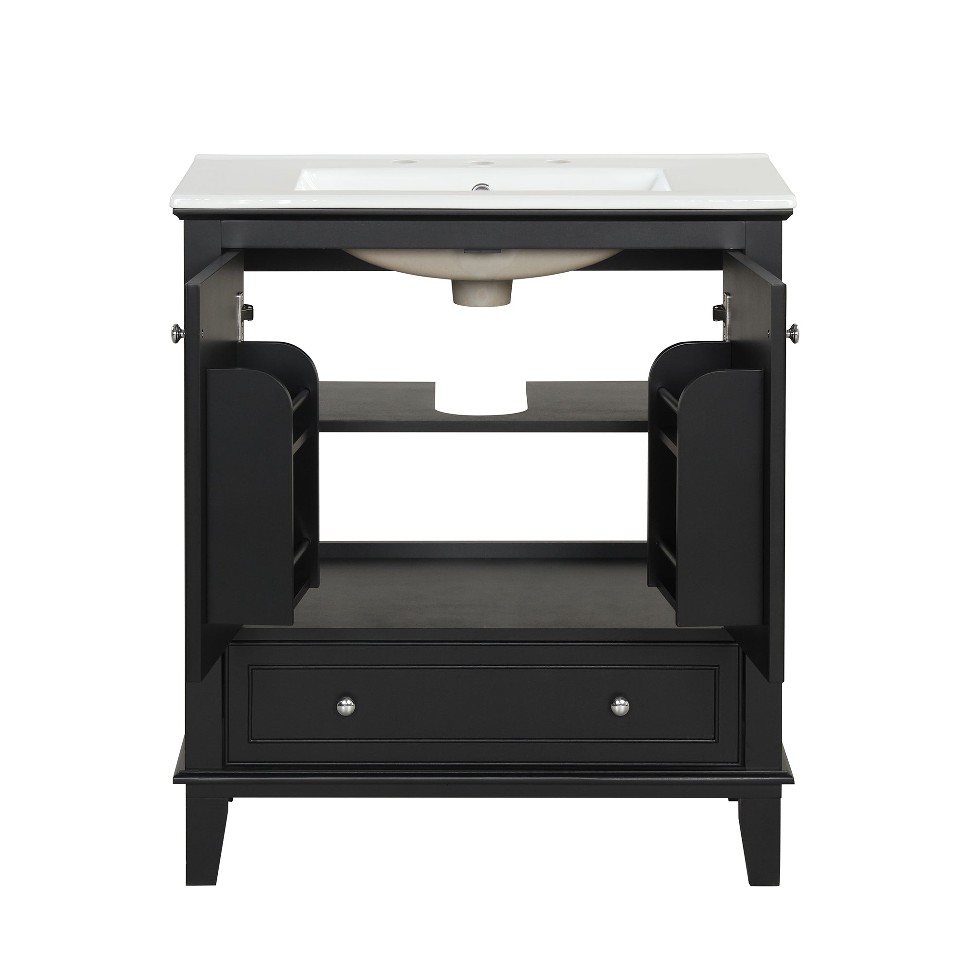 30 inch Freestanding Bathroom Vanity Set in Black with Integrated Ceramic Sink