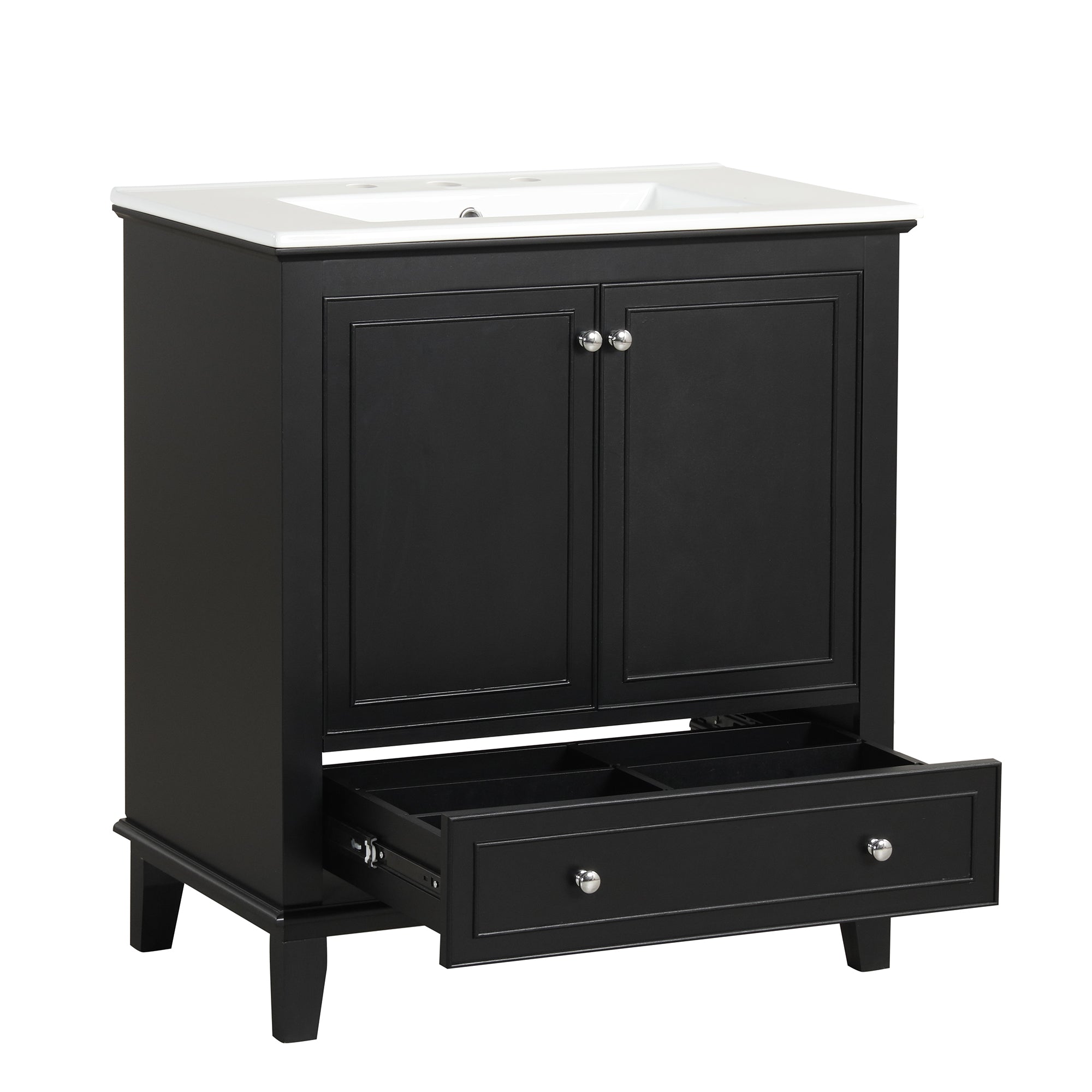 30 inch Freestanding Bathroom Vanity Set in Black with Integrated Ceramic Sink