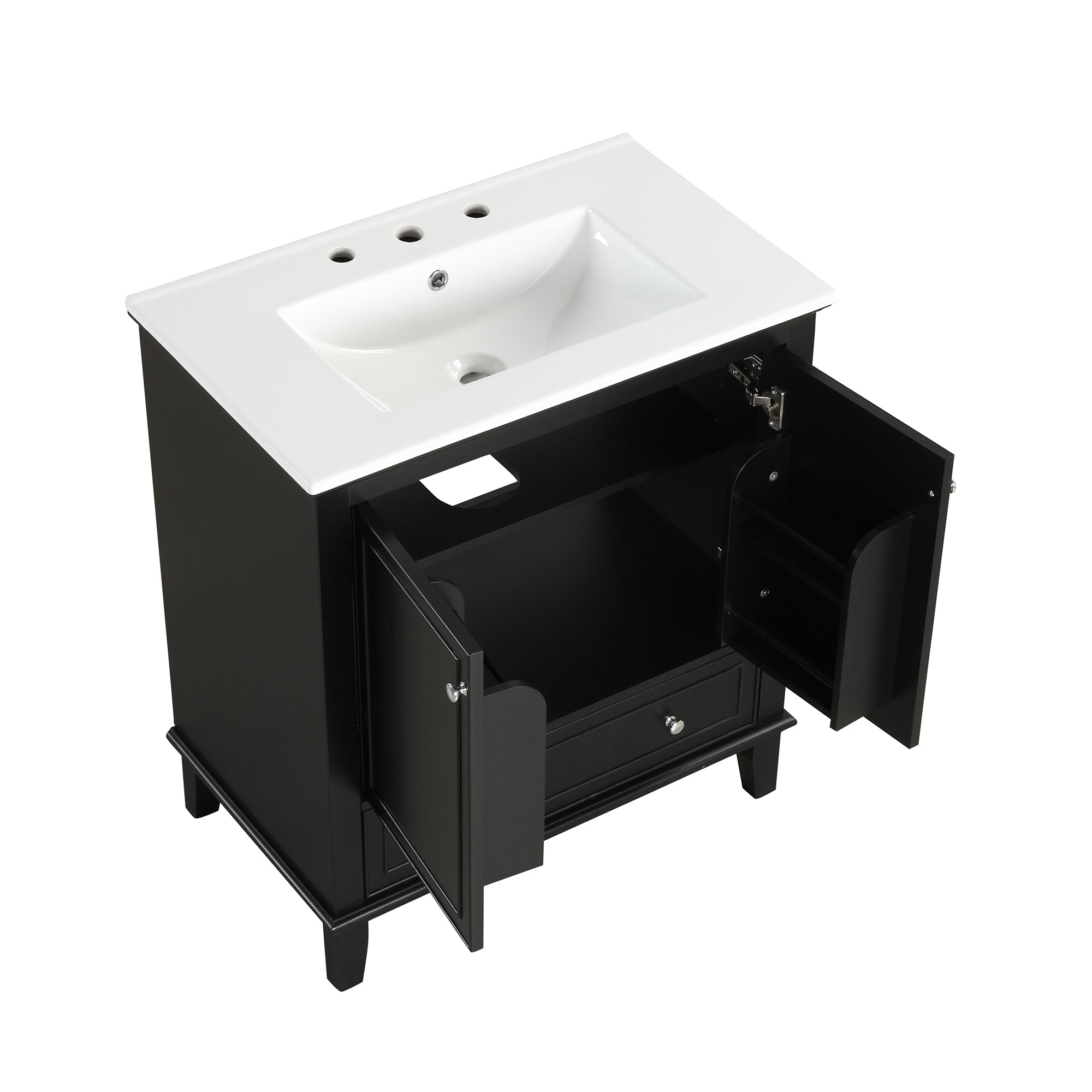 30 inch Freestanding Bathroom Vanity Set in Black with Integrated Ceramic Sink