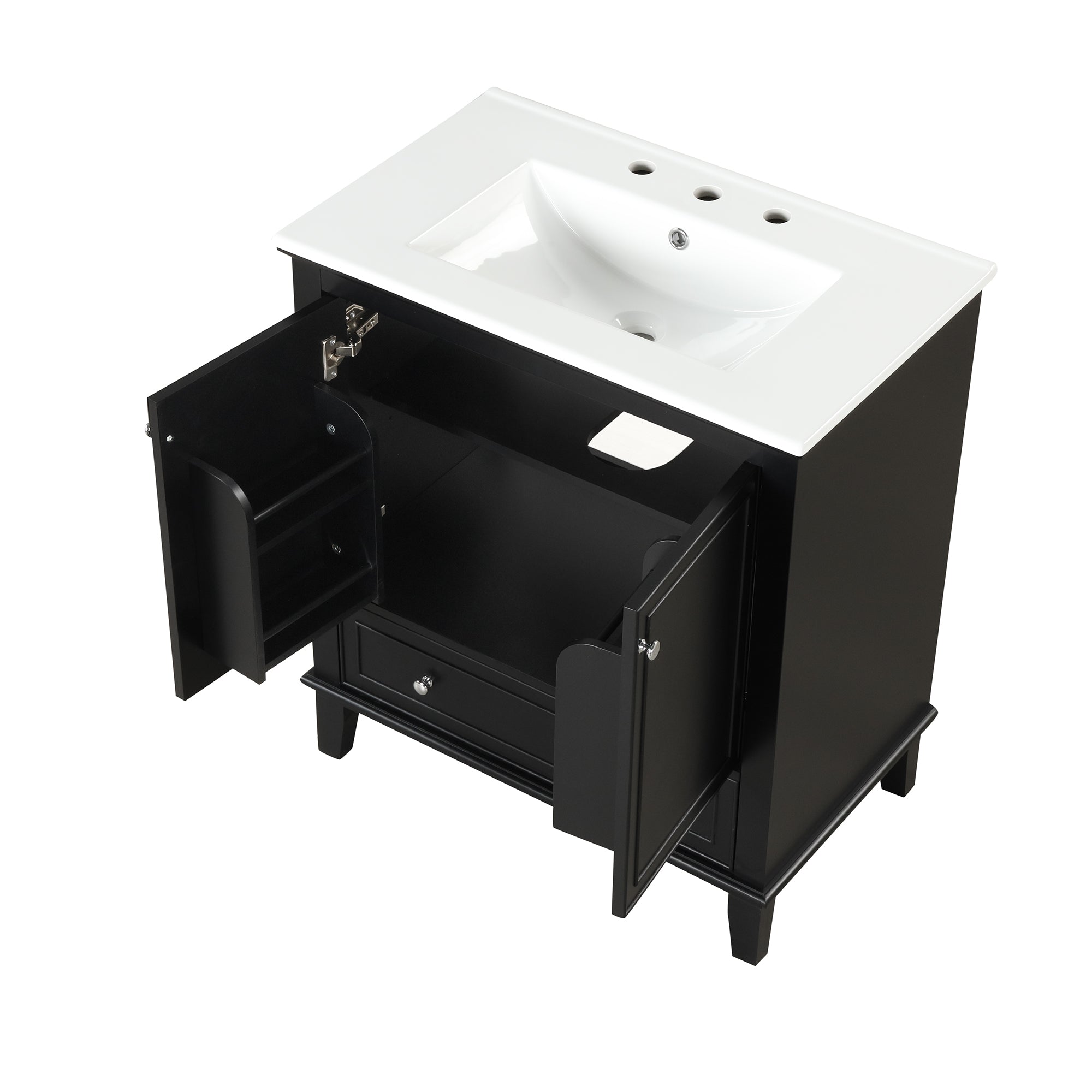 30 inch Freestanding Bathroom Vanity Set in Black with Integrated Ceramic Sink