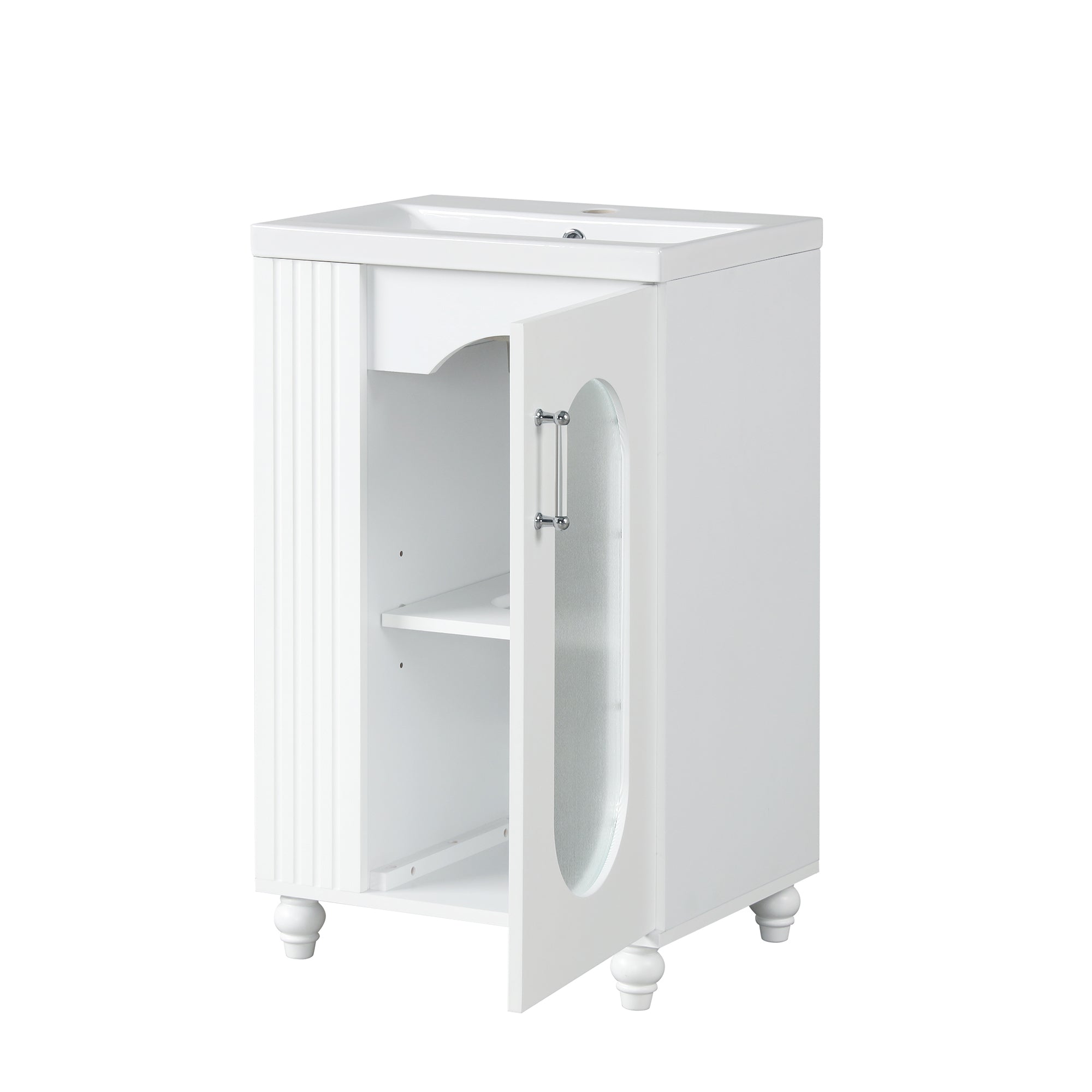 20 inch Freestanding Bathroom Vanity Set in White with Integrated Ceramic Sink