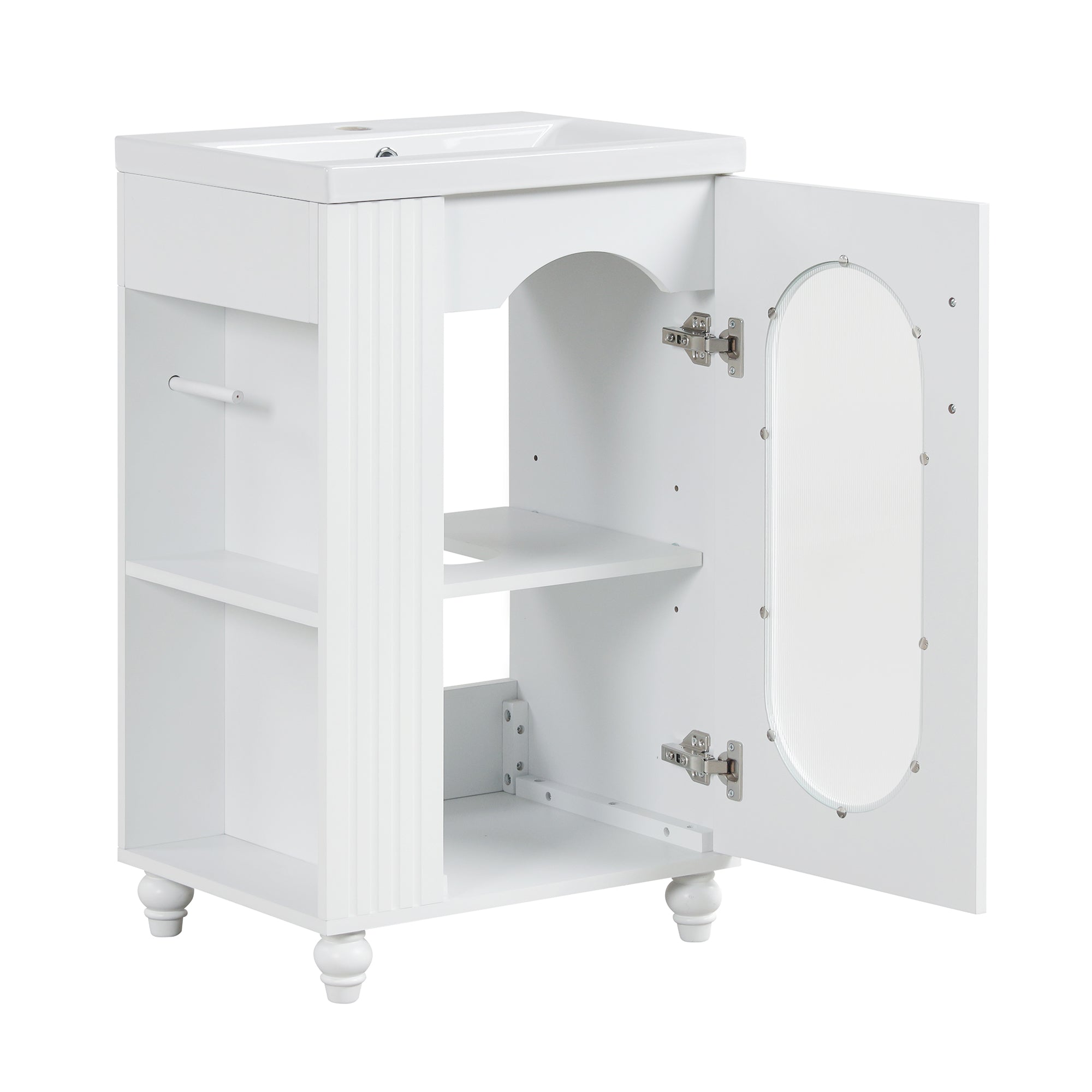 20 inch Freestanding Bathroom Vanity Set in White with Integrated Ceramic Sink
