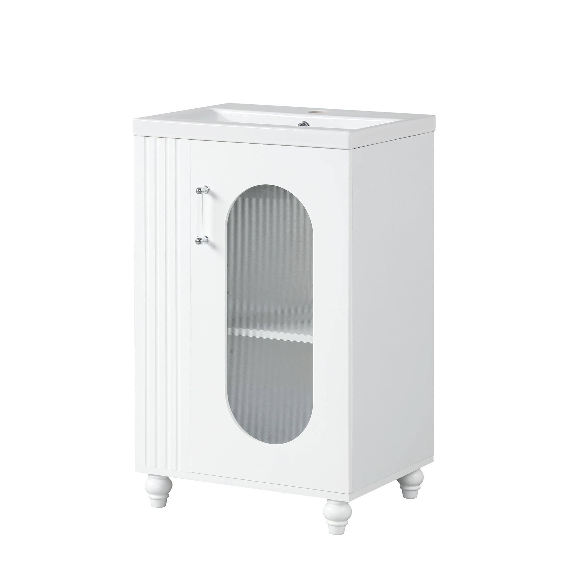 20 inch Freestanding Bathroom Vanity Set in White with Integrated Ceramic Sink