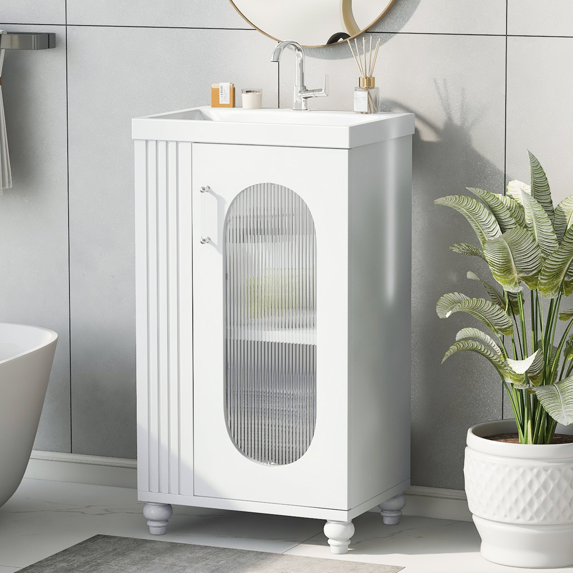 20 inch Freestanding Bathroom Vanity Set in White with Integrated Ceramic Sink
