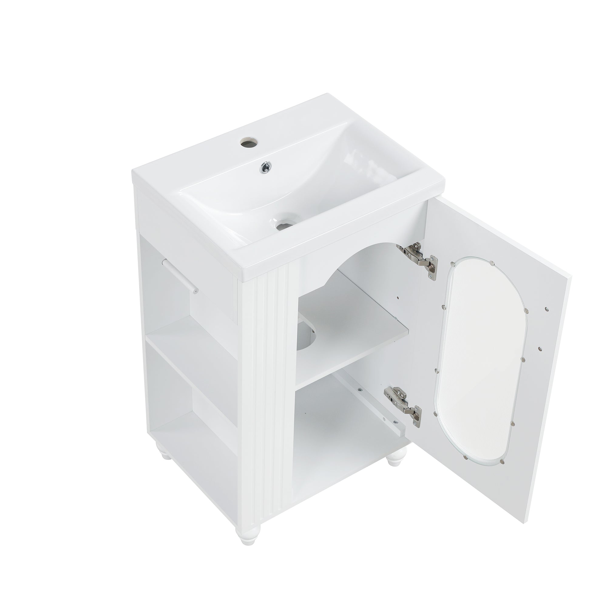 20 inch Freestanding Bathroom Vanity Set in White with Integrated Ceramic Sink