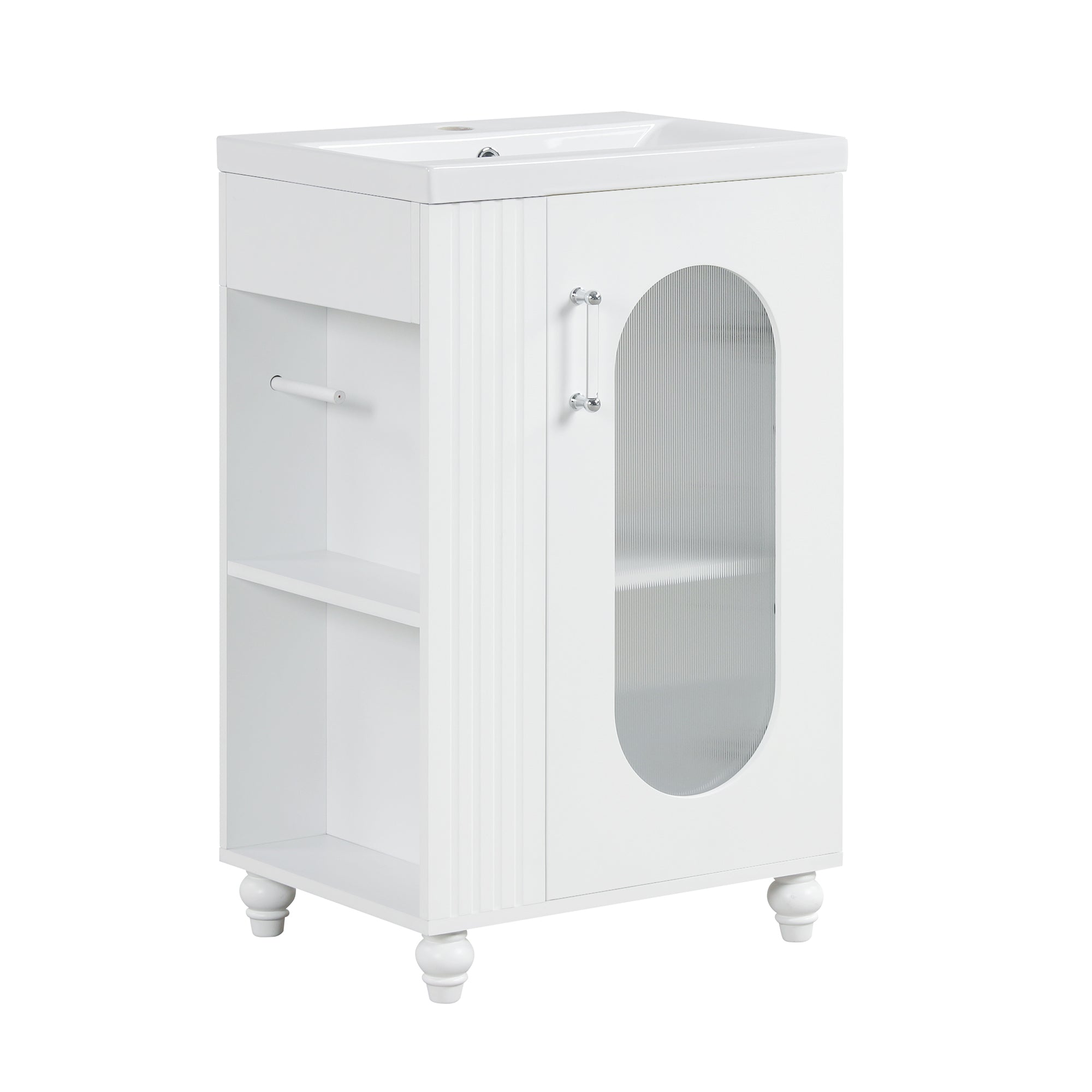 20 inch Freestanding Bathroom Vanity Set in White with Integrated Ceramic Sink