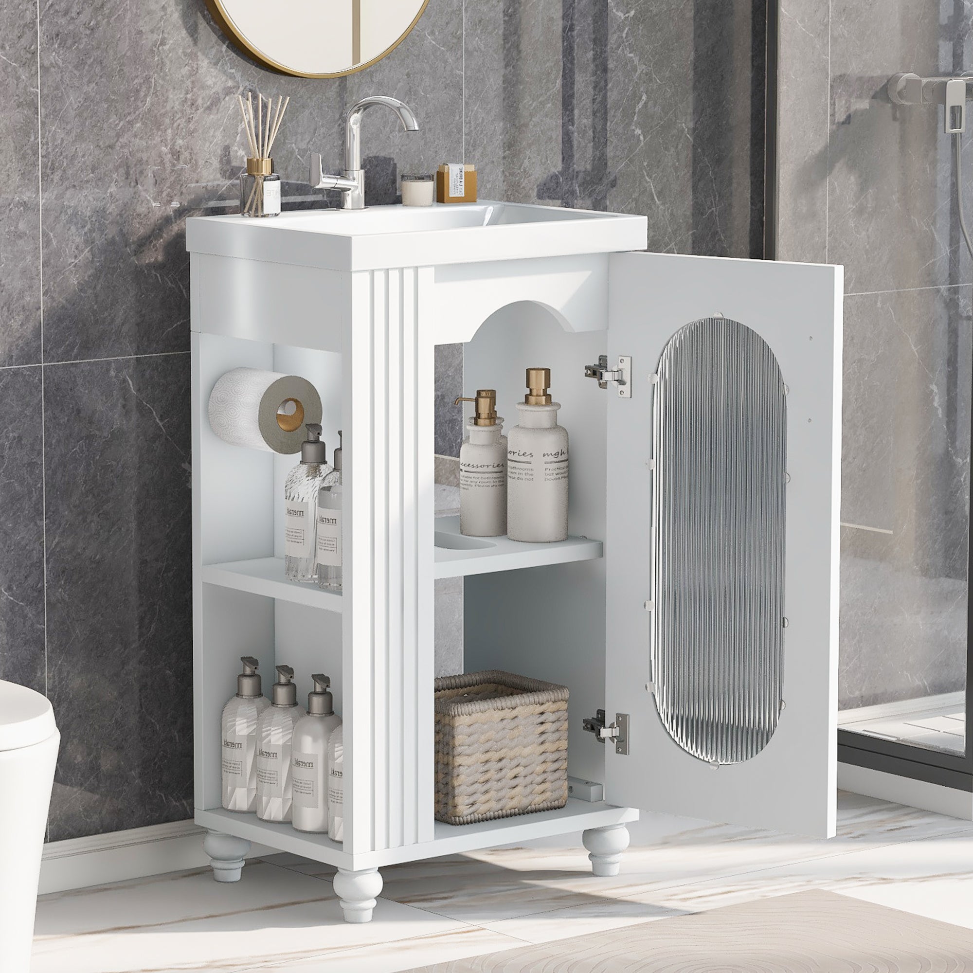 20 inch Freestanding Bathroom Vanity Set in White with Integrated Ceramic Sink