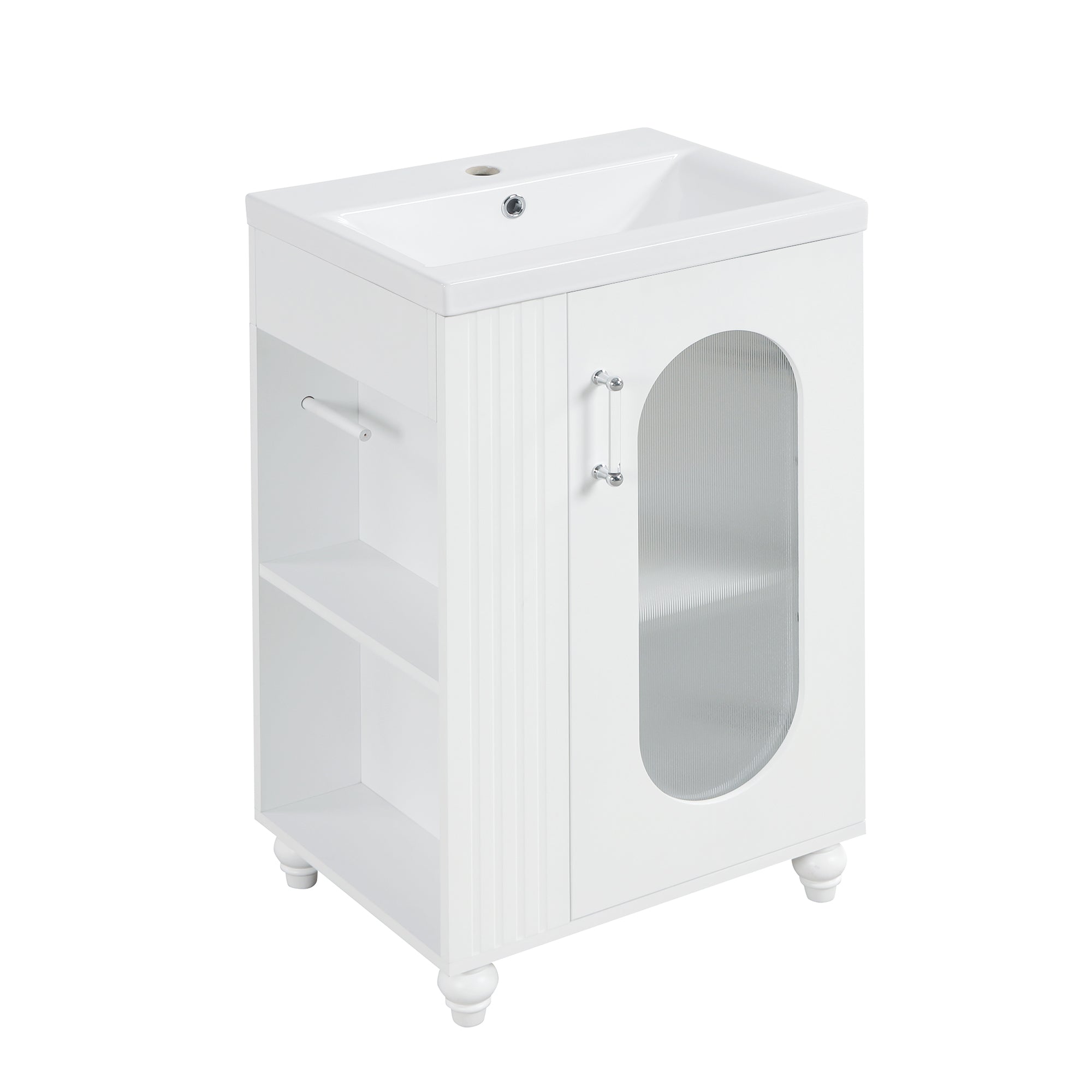20 inch Freestanding Bathroom Vanity Set in White with Integrated Ceramic Sink