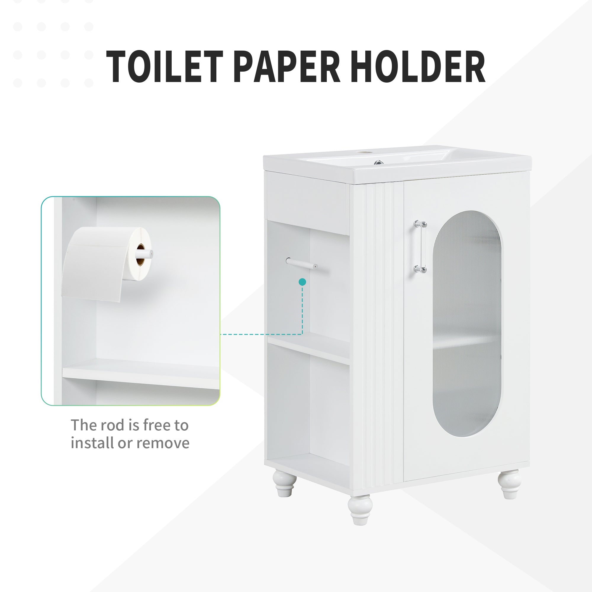 20 inch Freestanding Bathroom Vanity Set in White with Integrated Ceramic Sink