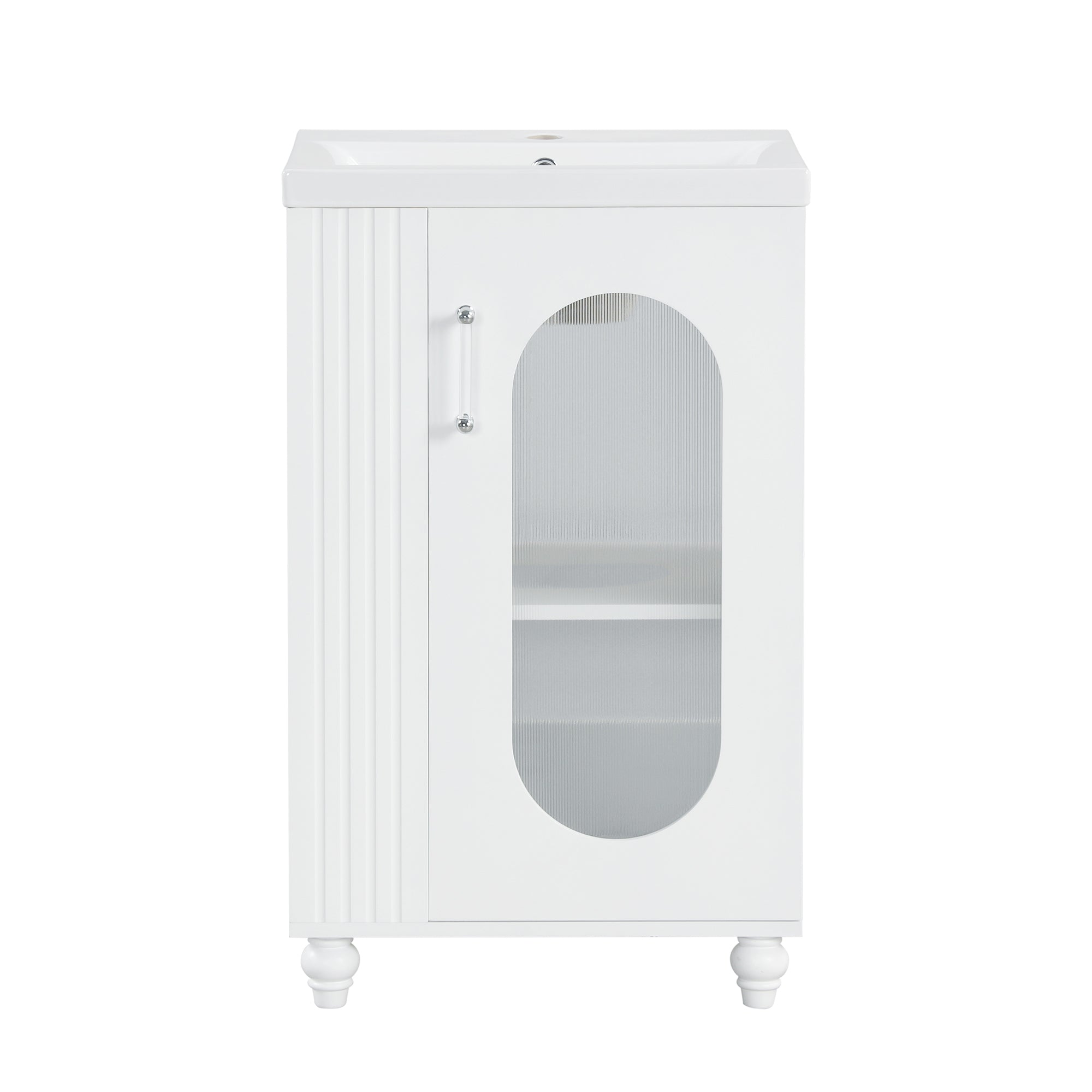 20 inch Freestanding Bathroom Vanity Set in White with Integrated Ceramic Sink
