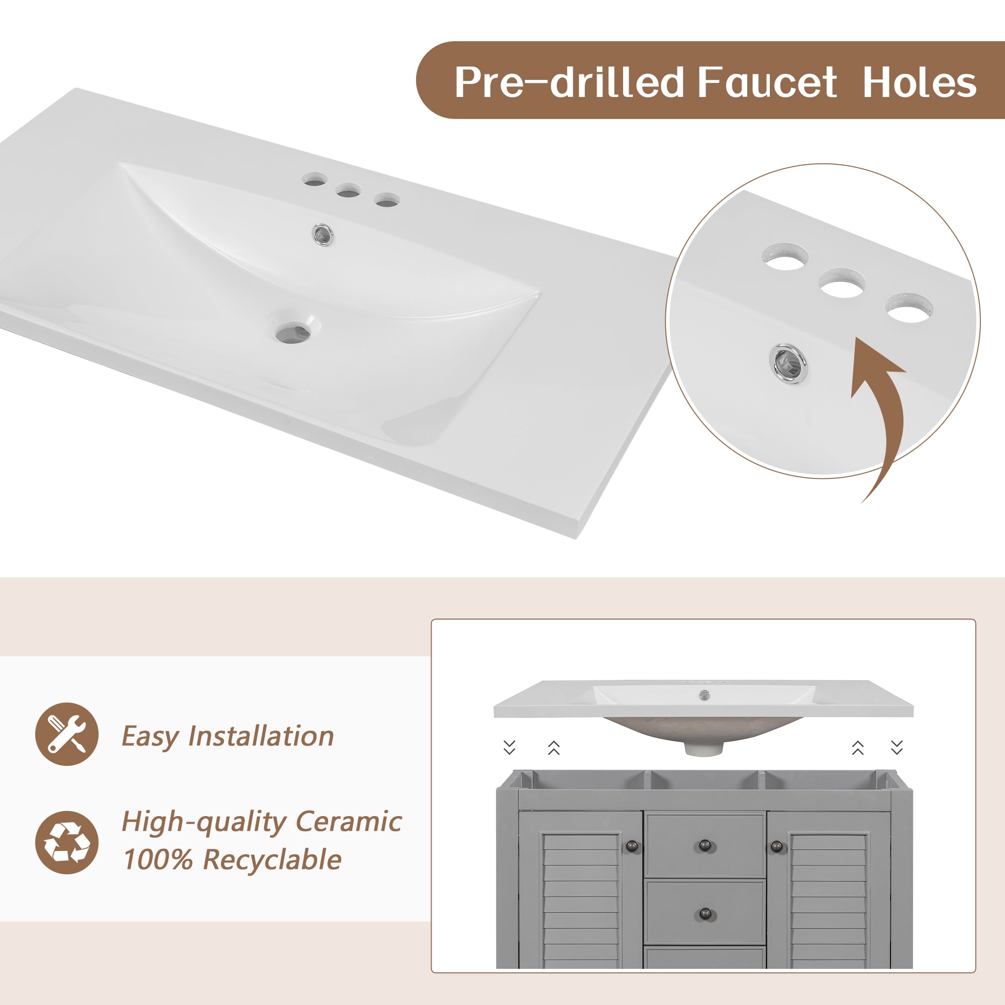 36 in. W x 18. in. D Bathroom Vanity with White Ceramic Sink