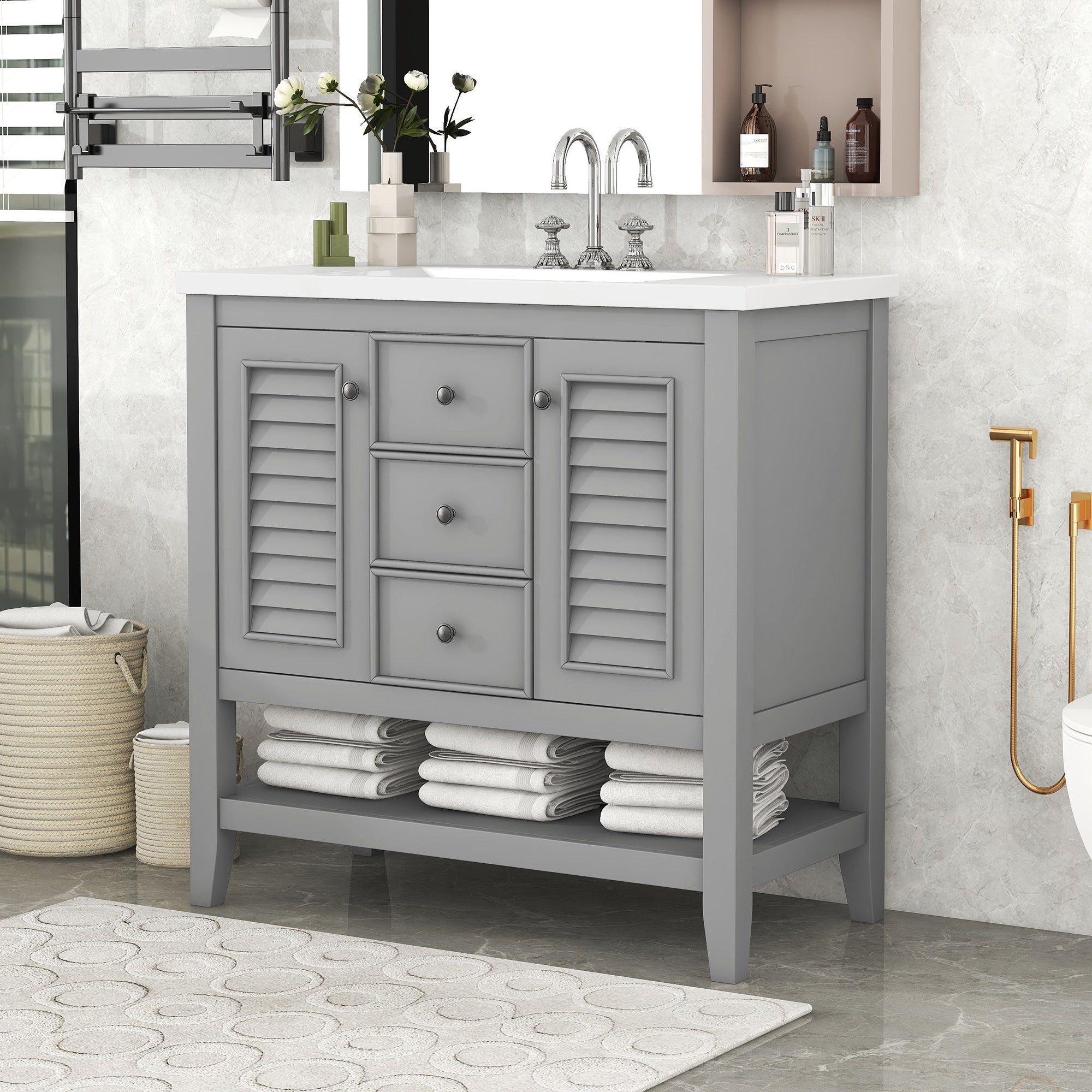 36 in. W x 18. in. D Bathroom Vanity with White Ceramic Sink