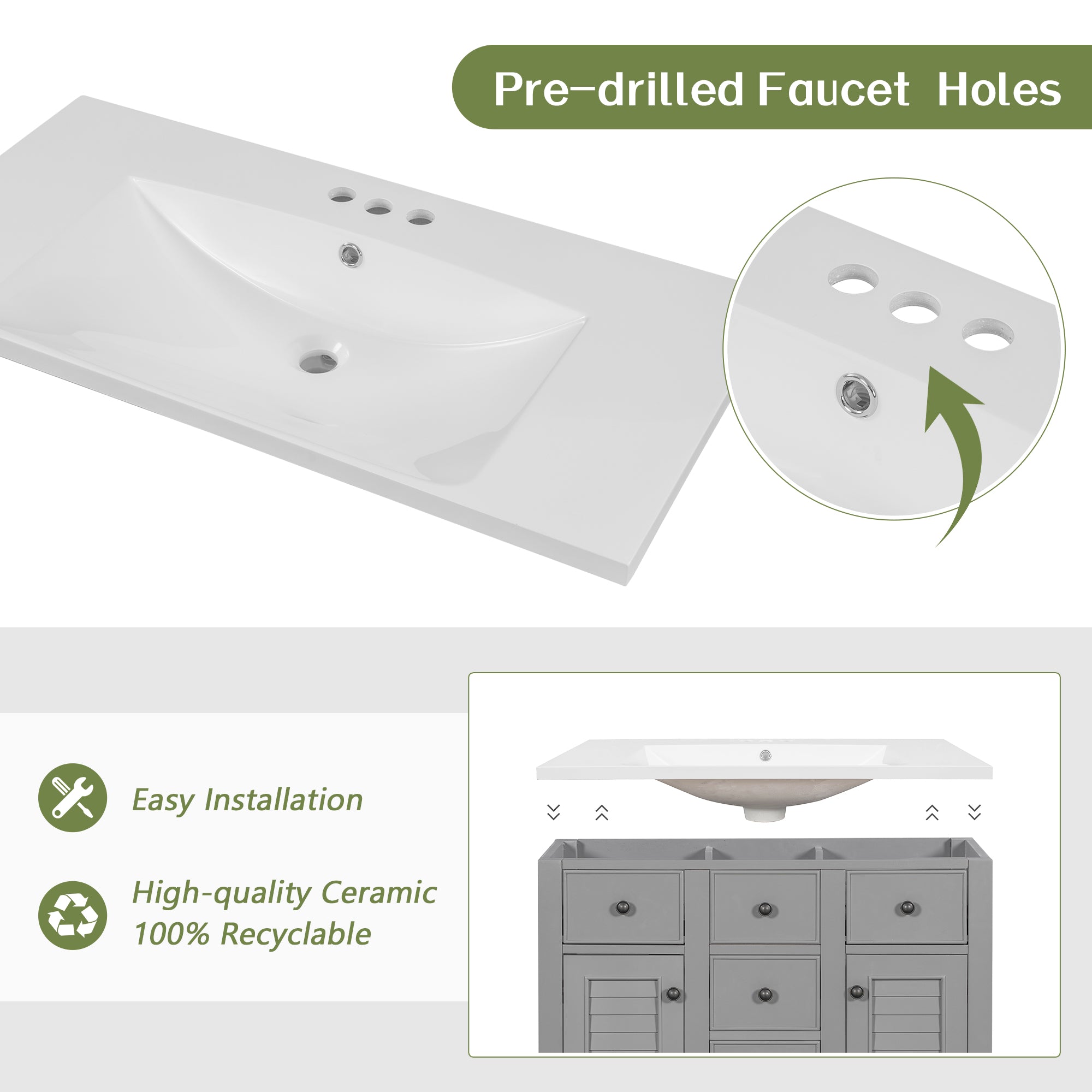 36 in. W x 18 in. D Bathroom Vanity with White Ceramic Sink