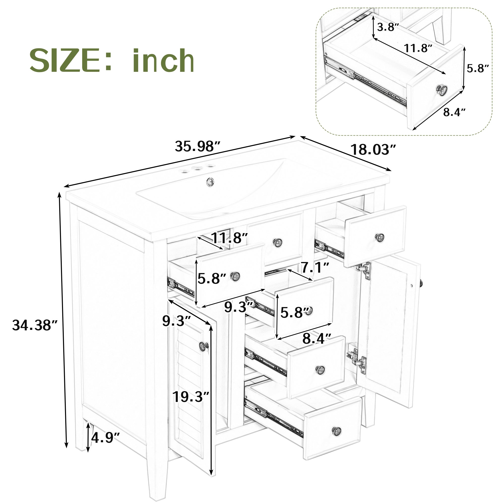 36 in. W x 18 in. D Bathroom Vanity with White Ceramic Sink