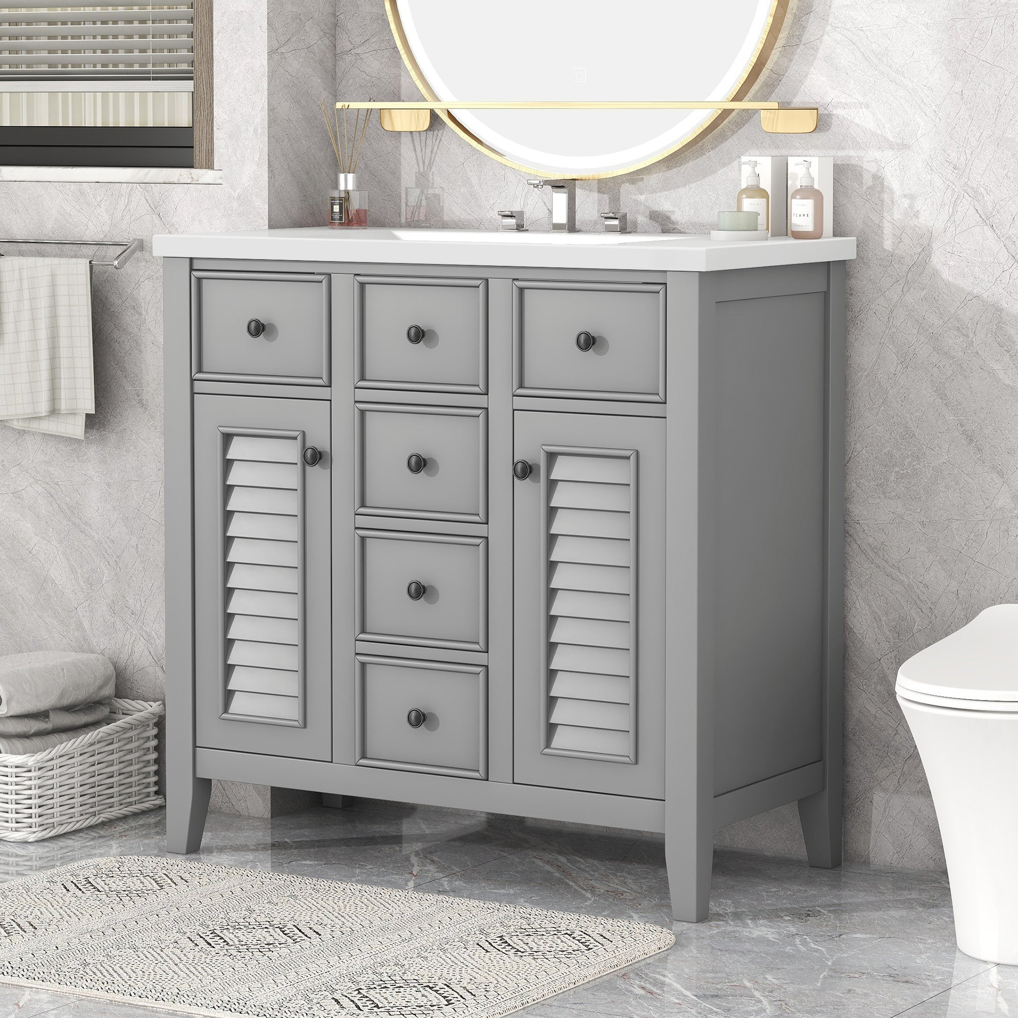 36 in. W x 18 in. D Bathroom Vanity with White Ceramic Sink