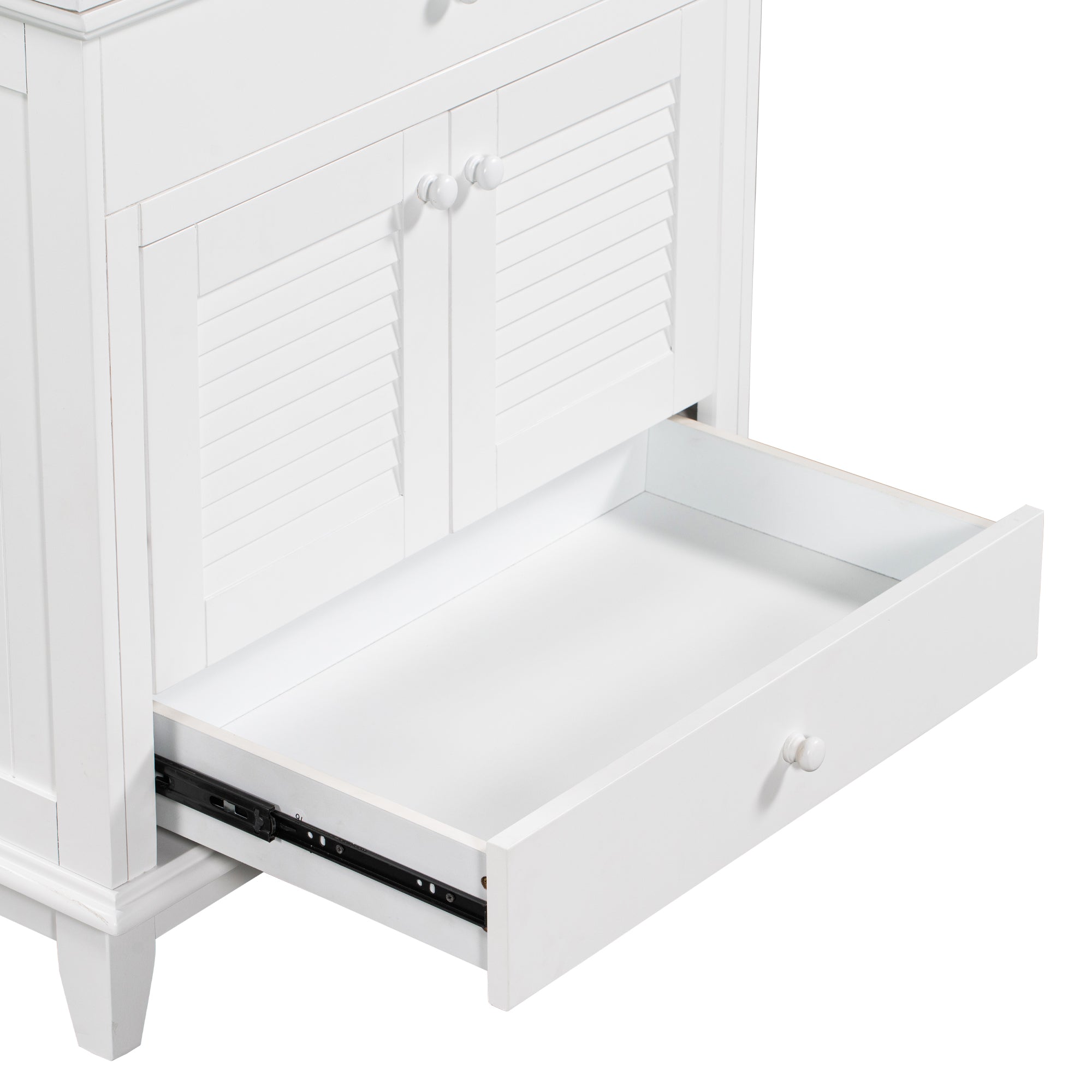 Solid Wood Freestanding Bathroom Vanity Set in White with Drawer, Integrated Sink and Doors