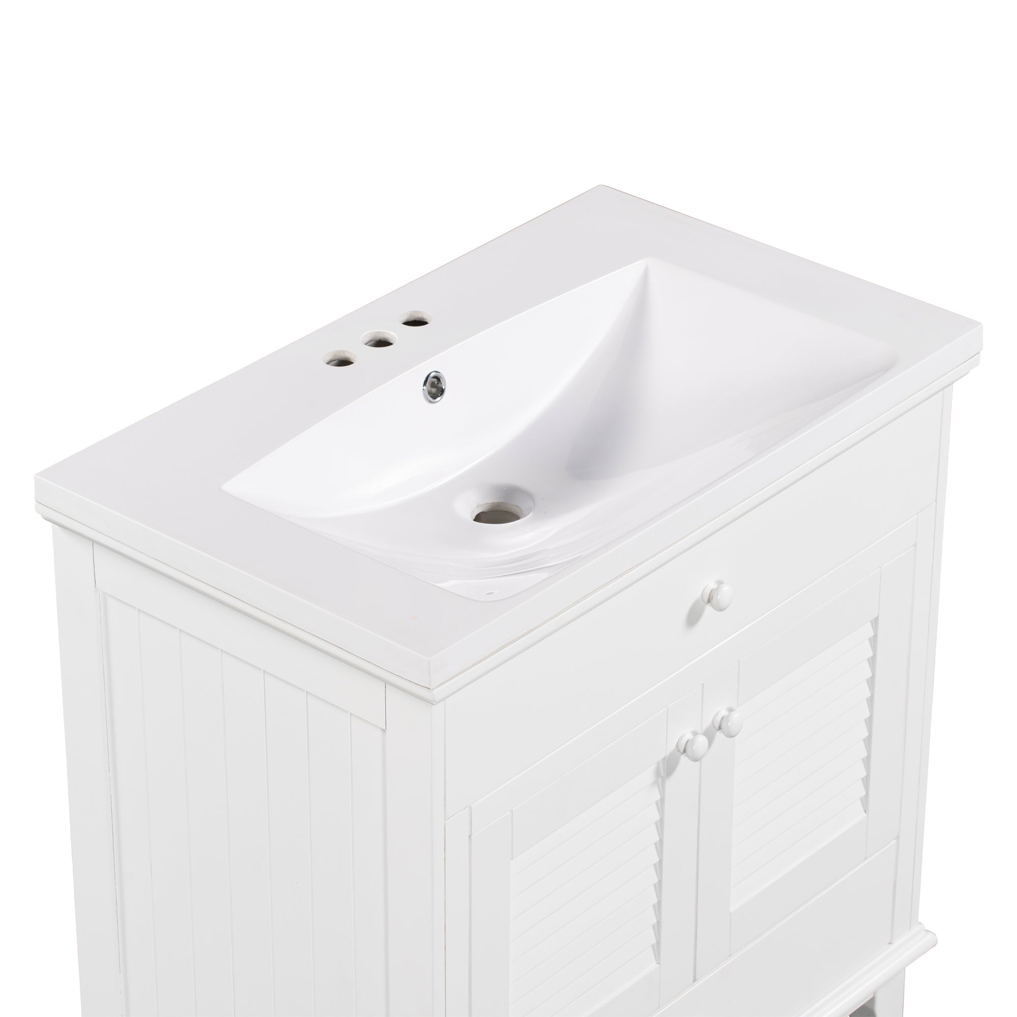 Solid Wood Freestanding Bathroom Vanity Set in White with Drawer, Integrated Sink and Doors