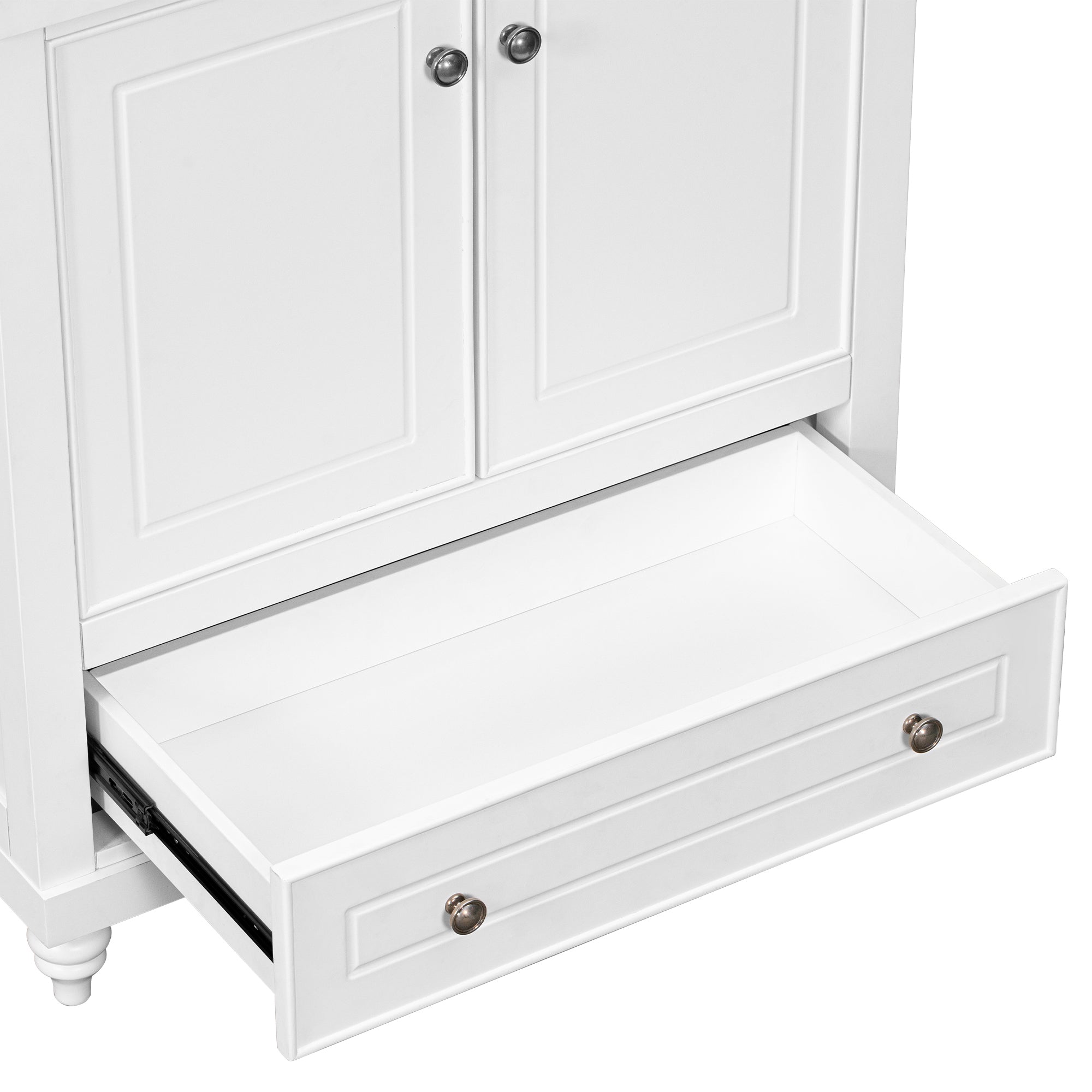 Solid Wood Freestanding Bathroom Vanity Set in White with Drawer, Integrated Sink and Doors