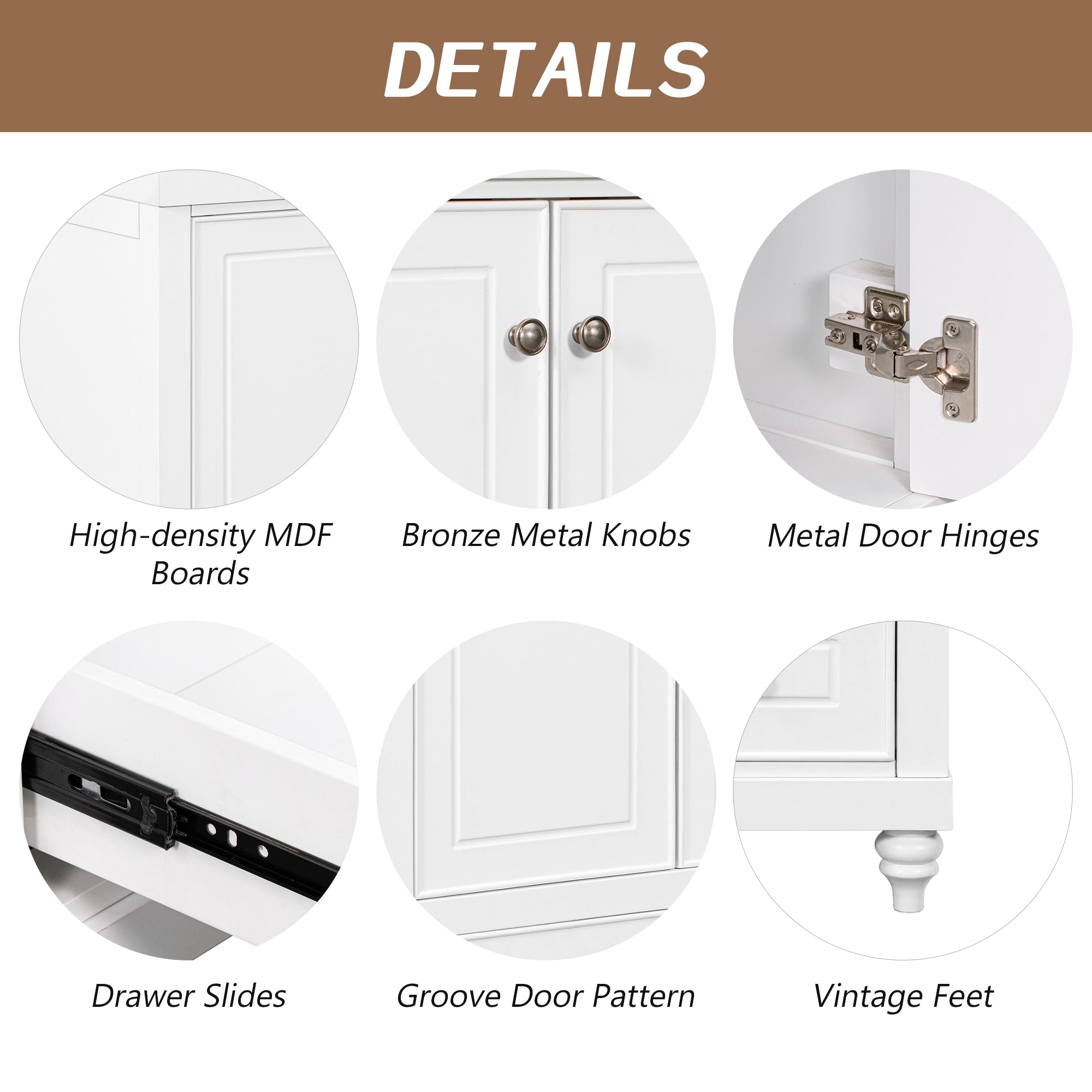 Solid Wood Freestanding Bathroom Vanity Set in White with Drawer, Integrated Sink and Doors