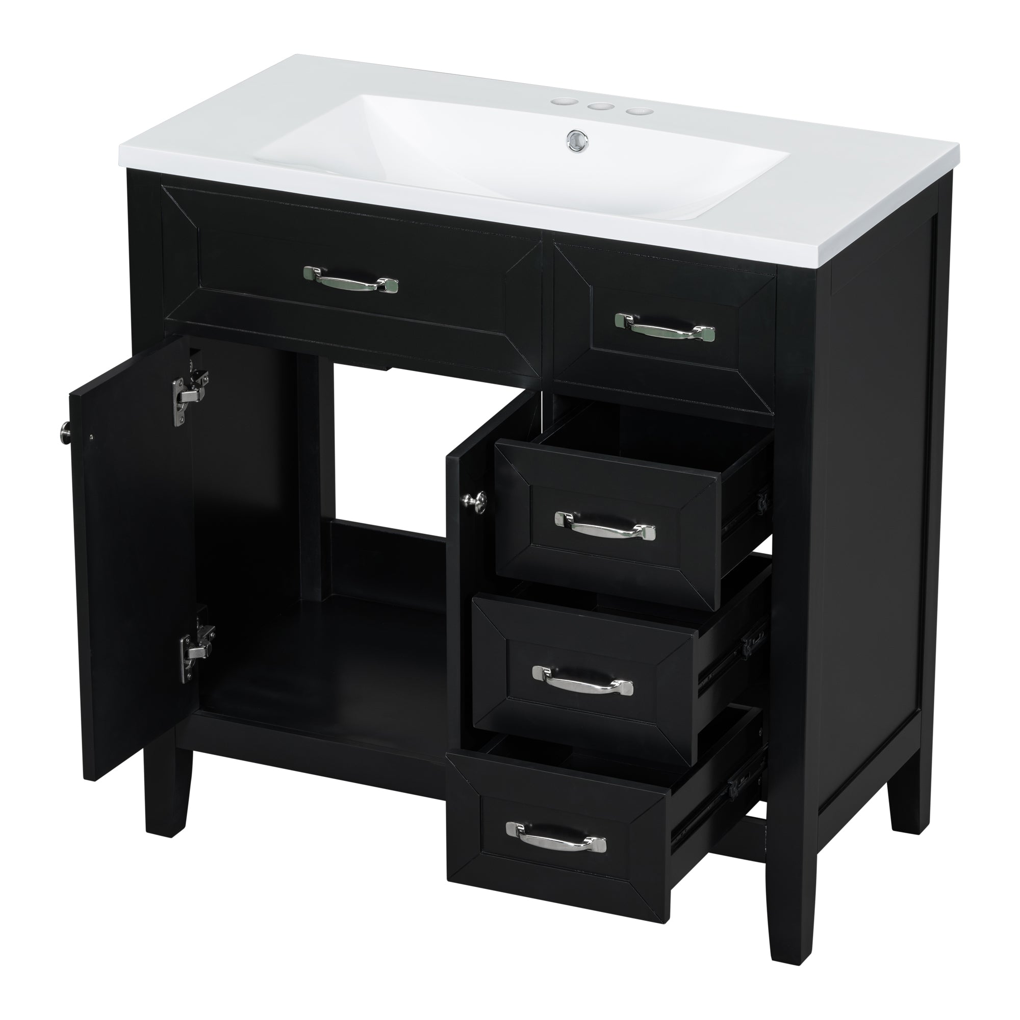 36 in.W MDF Freestanding Bathroom Vanity Set with Integrated Sink, Drawers and Doors