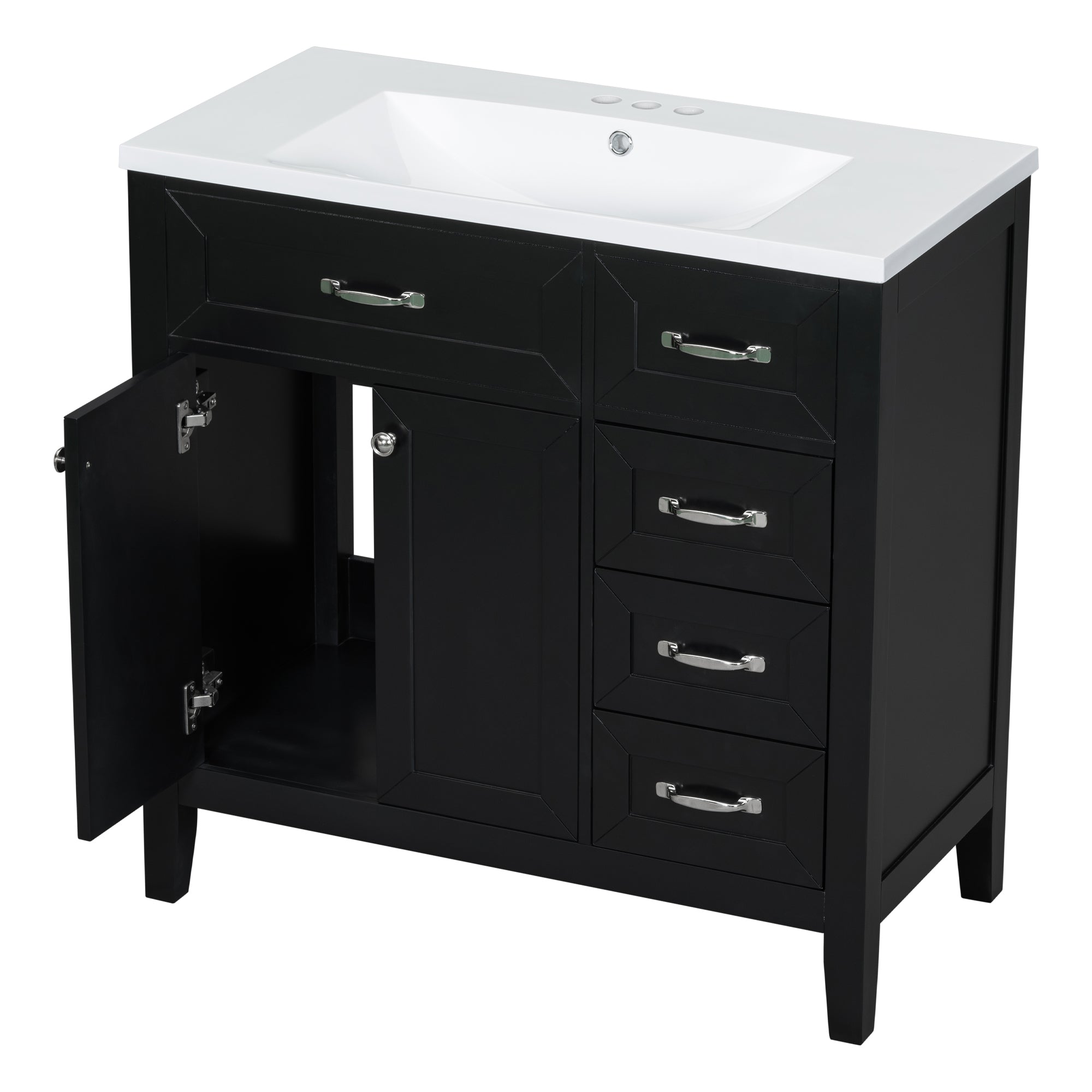 36 in.W MDF Freestanding Bathroom Vanity Set with Integrated Sink, Drawers and Doors