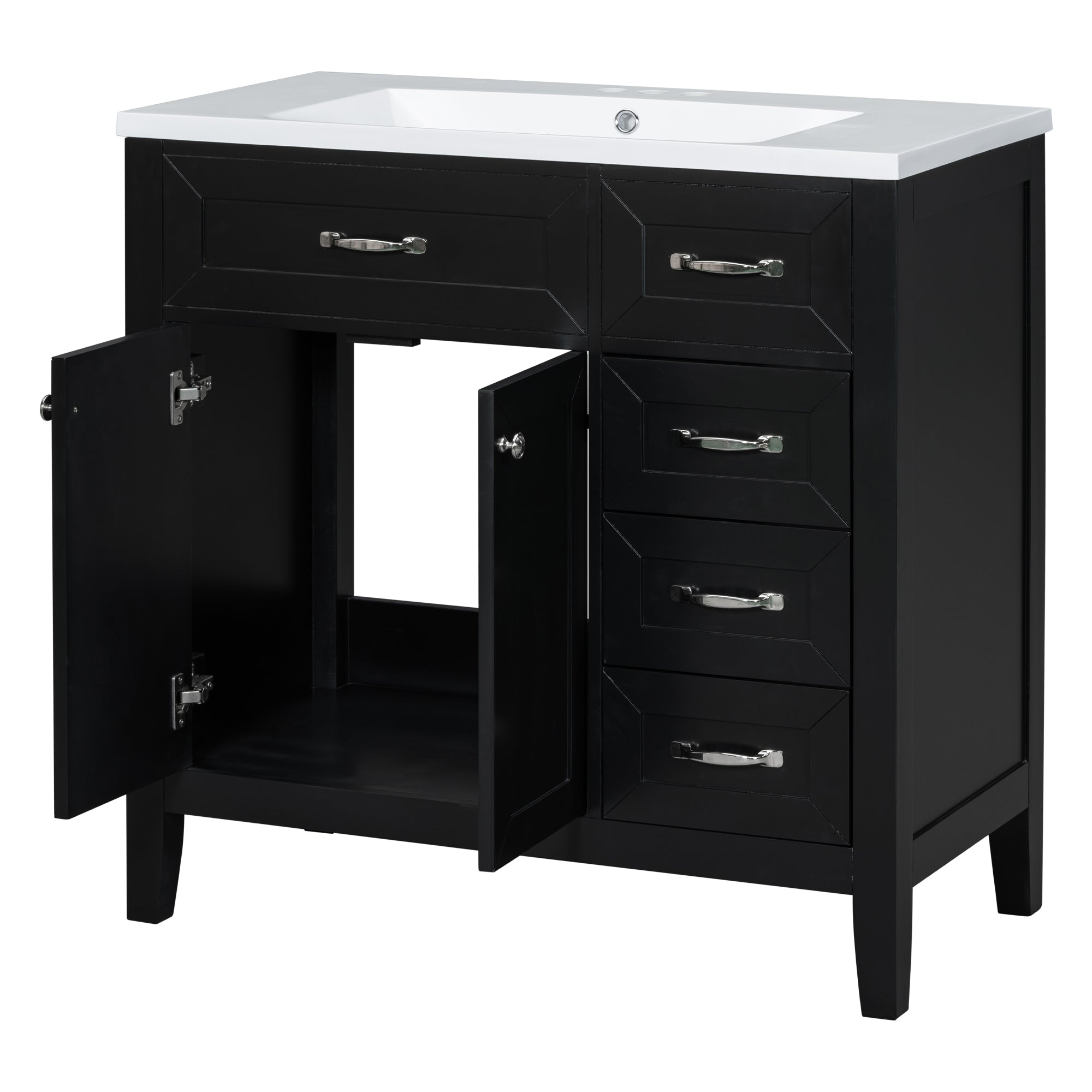 36 in.W MDF Freestanding Bathroom Vanity Set with Integrated Sink, Drawers and Doors
