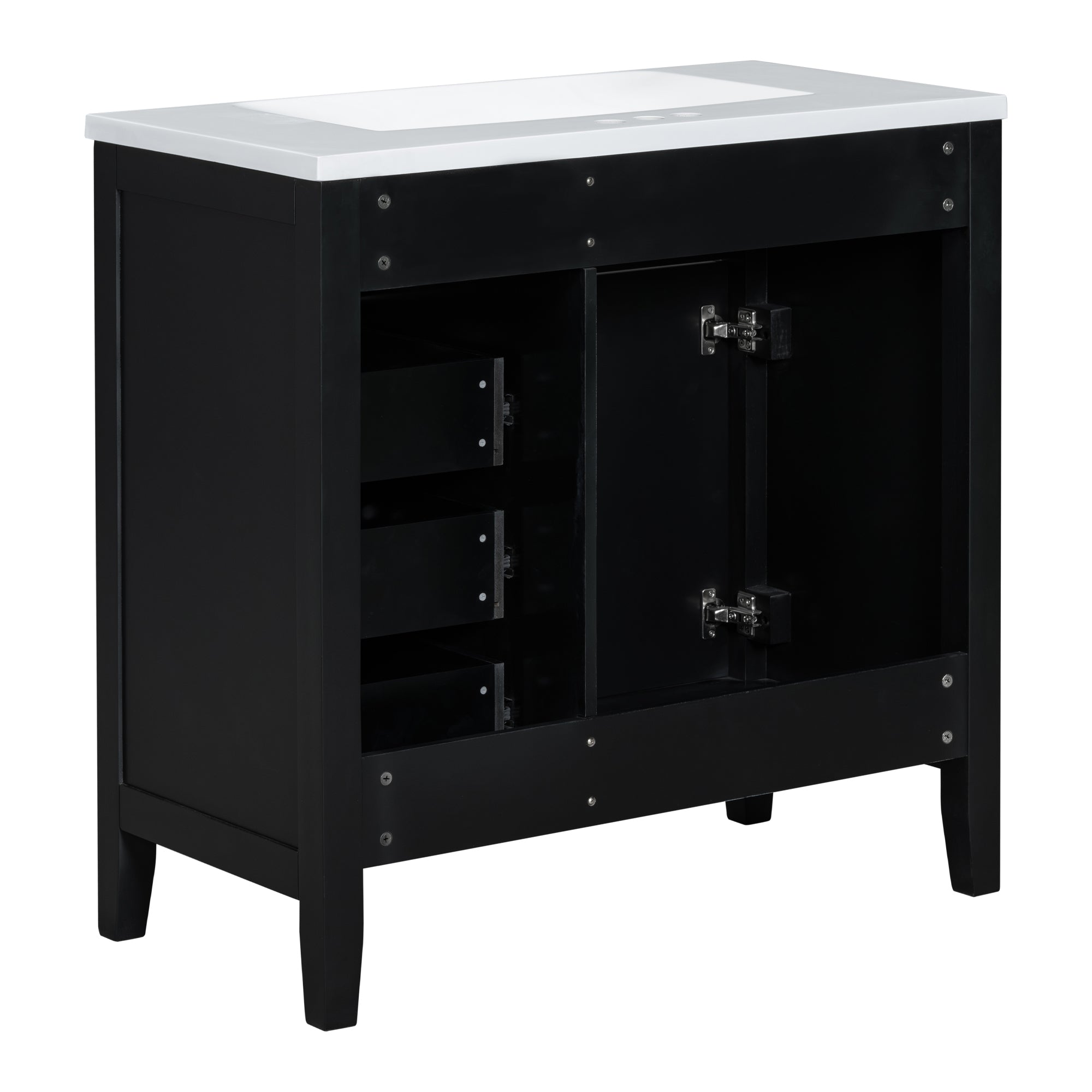 36 in.W MDF Freestanding Bathroom Vanity Set with Integrated Sink, Drawers and Doors